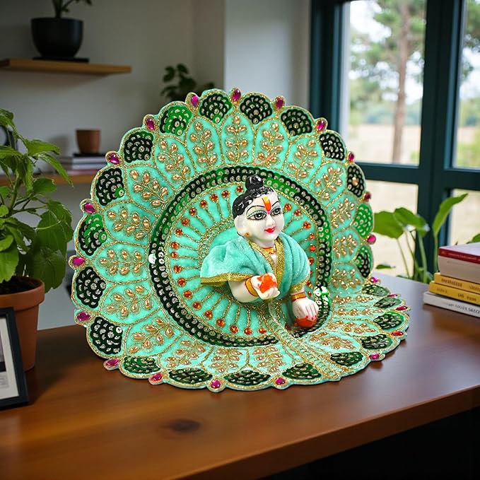 Kashyap G Poshak® Velvet Laddu Gopal Ji Dress | Winter Soft Warm Poshak with Stone Lace Border | Handmade Vastra for Thakur Ji Janmashtami Special