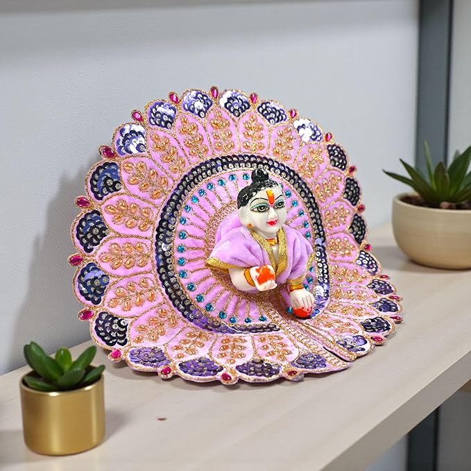 Kashyap G Poshak® Velvet Laddu Gopal Ji Dress | Winter Soft Warm Poshak with Stone Lace Border | Handmade Vastra for Thakur Ji Janmashtami Special