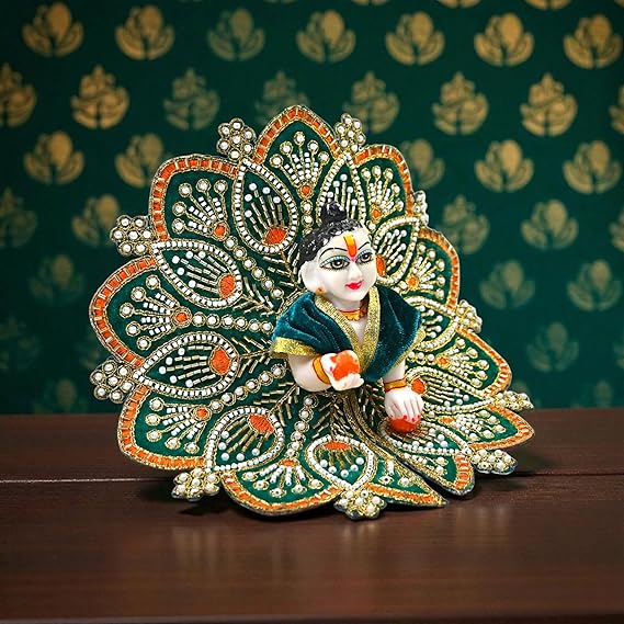 Premium Velvet Laddu Gopal Ji Poshak | Handmade Embroidered Designer Dress for Thakur Ji | Available in 6 Colors & Sizes (0–5) | Perfect for Janmashtami, Pooja & Daily Use (Green)