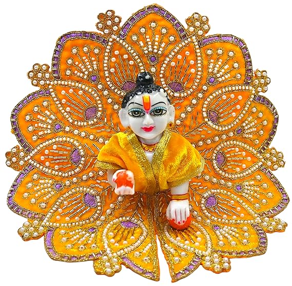 Premium Velvet Laddu Gopal Ji Poshak | Handmade Embroidered Designer Dress for Thakur Ji | Available in 6 Colors & Sizes (0–5) | Perfect for Janmashtami, Pooja & Daily Use (Yellow,)