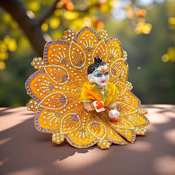 Premium Velvet Laddu Gopal Ji Poshak | Handmade Embroidered Designer Dress for Thakur Ji | Available in 6 Colors & Sizes (0–5) | Perfect for Janmashtami, Pooja & Daily Use (Yellow,)