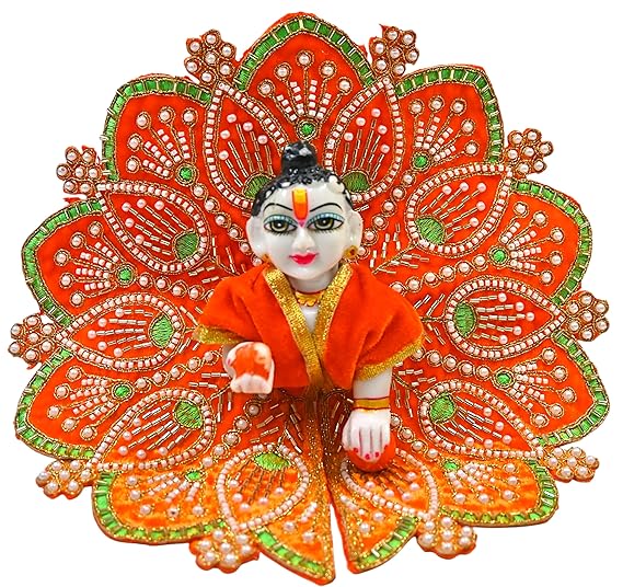 Premium Velvet Laddu Gopal Ji Poshak | Handmade Embroidered Designer Dress for Thakur Ji | Available in 6 Colors & Sizes (0–5) | Perfect for Janmashtami, Pooja & Daily Use (Orange))