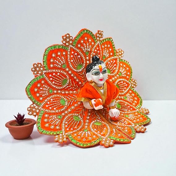 Premium Velvet Laddu Gopal Ji Poshak | Handmade Embroidered Designer Dress for Thakur Ji | Available in 6 Colors & Sizes (0–5) | Perfect for Janmashtami, Pooja & Daily Use (Orange))