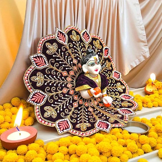Velvet Laddu Gopal Ji Dress (Size 0–6) | Handmade Embroidered Poshak for Bal Gopal Ji | Krishna Ji Vastra for Janmashtami, Diwali & Daily Pooja (Dark Purple)