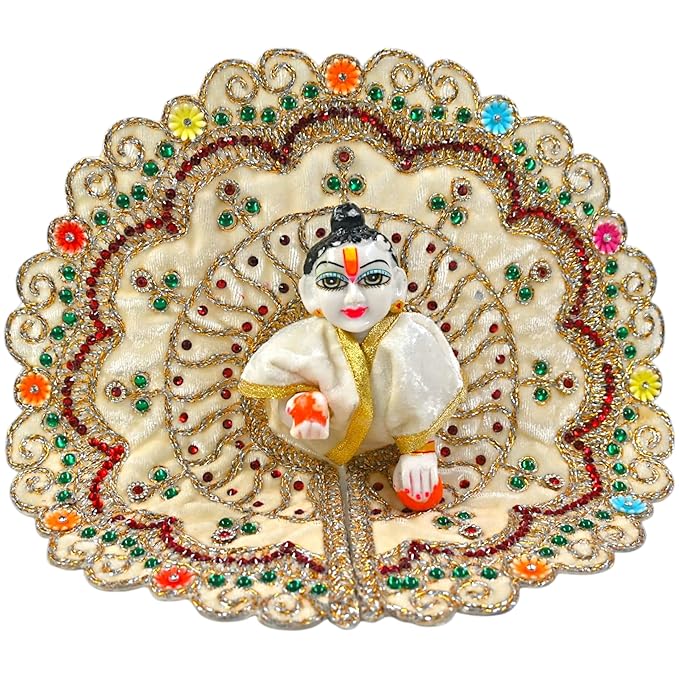 Kashyap G Poshak® Velvet Laddu Gopal Ji Dress | Stone Work Winter Poshak for Thakur Ji | Soft Warm Velvet Vastra (Cream)