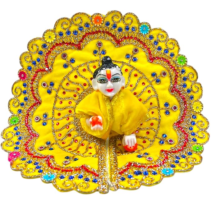 Kashyap G Poshak® Velvet Laddu Gopal Ji Dress | Stone Work Winter Poshak for Thakur Ji | Soft Warm Velvet Vastra (Yellow)