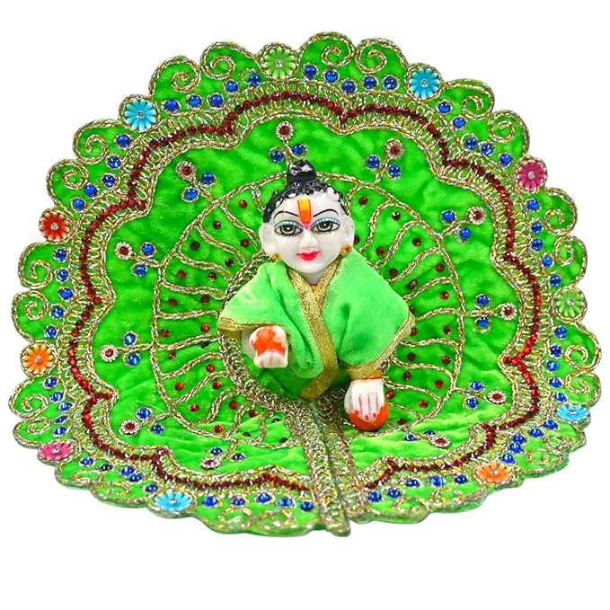Kashyap G Poshak® Velvet Laddu Gopal Ji Dress | Stone Work Winter Poshak for Thakur Ji | Soft Warm Velvet Vastra (Green)
