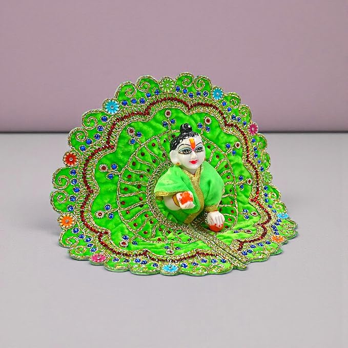 Kashyap G Poshak® Velvet Laddu Gopal Ji Dress | Stone Work Winter Poshak for Thakur Ji | Soft Warm Velvet Vastra (Green)