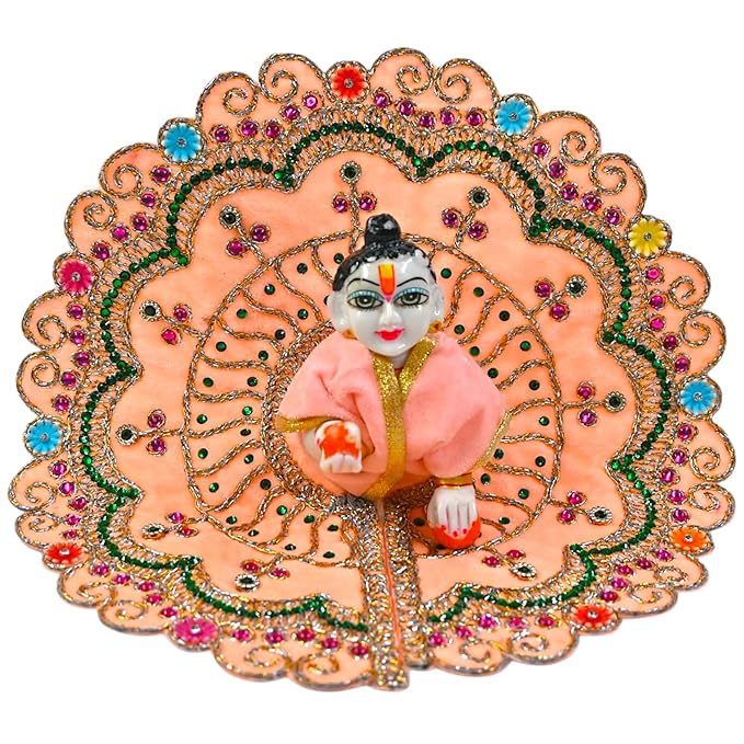 Kashyap G Poshak® Velvet Laddu Gopal Ji Dress | Stone Work Winter Poshak for Thakur Ji | Soft Warm Velvet Vastra (Peach)