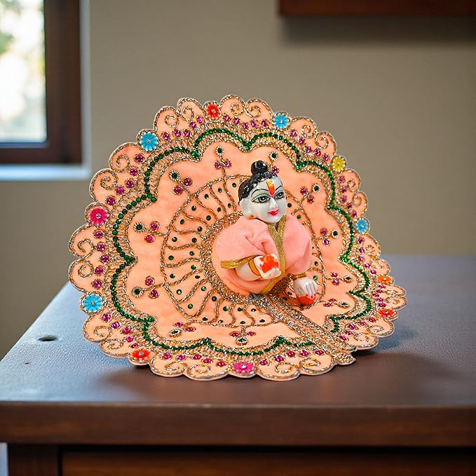 Kashyap G Poshak® Velvet Laddu Gopal Ji Dress | Stone Work Winter Poshak for Thakur Ji | Soft Warm Velvet Vastra (Peach)