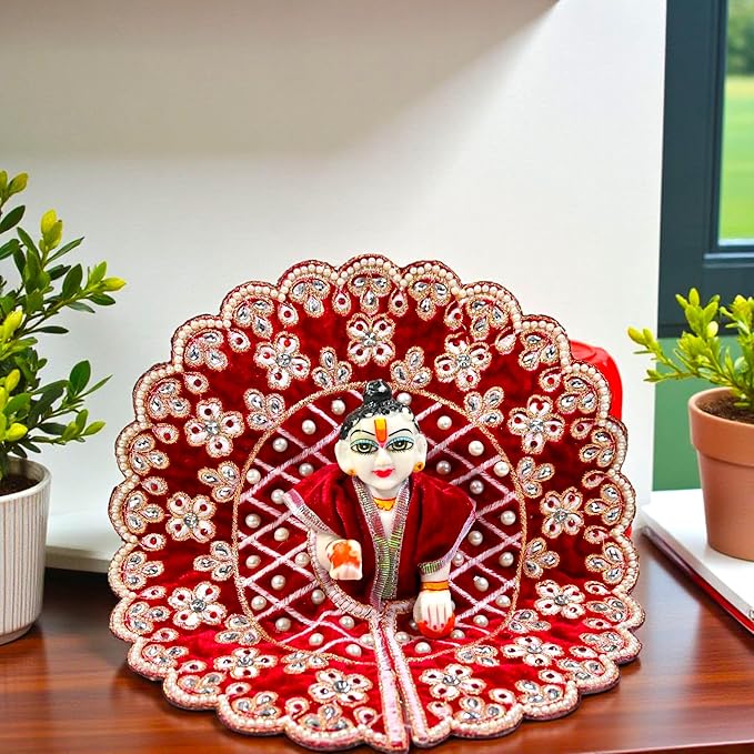 Kashyap G Poshak® Laddu Gopal Ji Poshak Dress | Premium Velvet Stone Work Poshak for Bal Gopal | Size 0 | 6 Beautiful Colors | Janmashtami Special Vastra | Handmade Designer Poshak (Maroon)