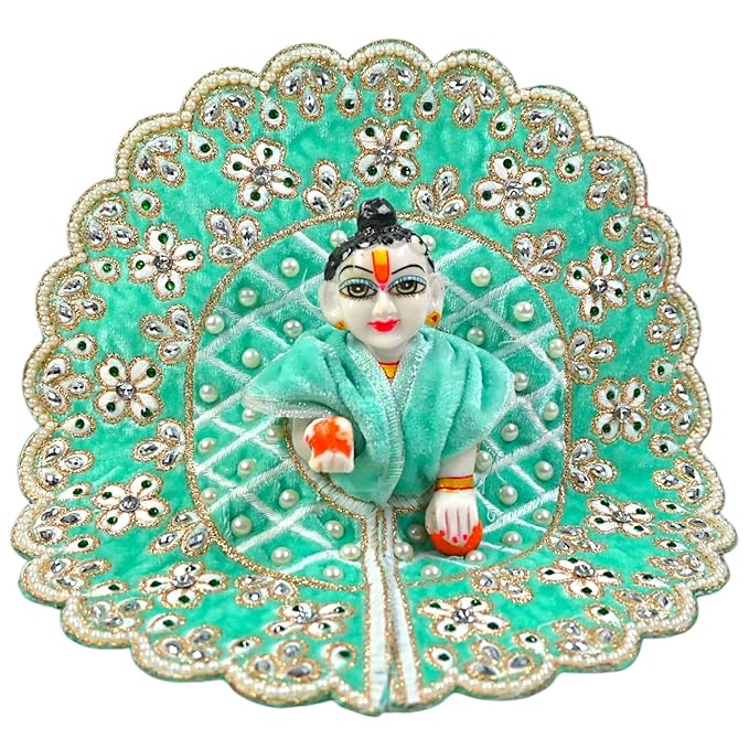 Kashyap G Poshak® Laddu Gopal Ji Poshak Dress | Premium Velvet Stone Work Poshak for Bal Gopal | Size 0 | 6 Beautiful Colors | Janmashtami Special Vastra | Handmade Designer Poshak (Blue)