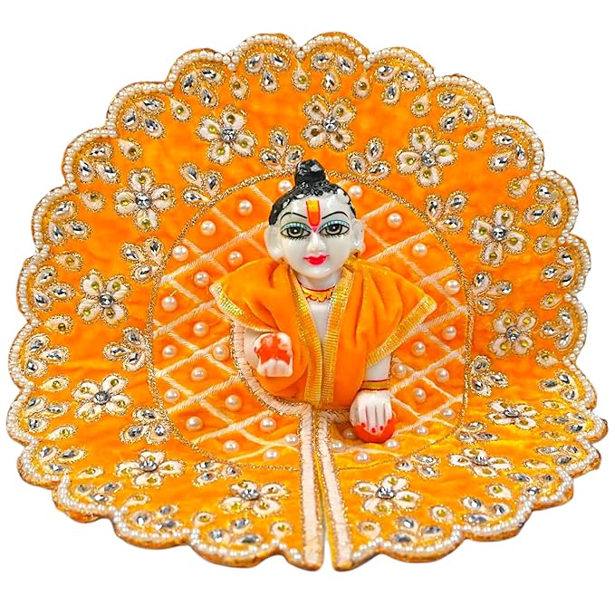 Kashyap G Poshak® Laddu Gopal Ji Poshak Dress | Premium Velvet Stone Work Poshak for Bal Gopal | Size 0 | 6 Beautiful Colors | Janmashtami Special Vastra | Handmade Designer Poshak (Yellow)