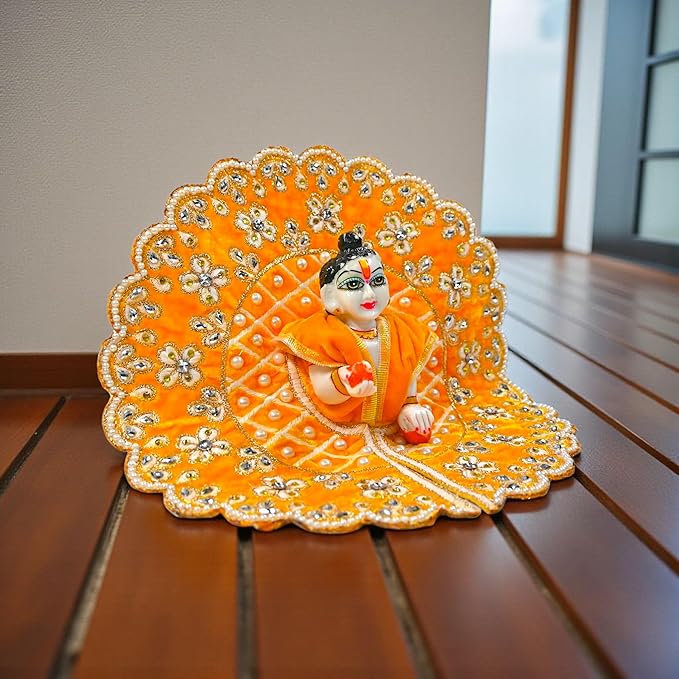 Kashyap G Poshak® Laddu Gopal Ji Poshak Dress | Premium Velvet Stone Work Poshak for Bal Gopal | Size 0 | 6 Beautiful Colors | Janmashtami Special Vastra | Handmade Designer Poshak (Yellow)