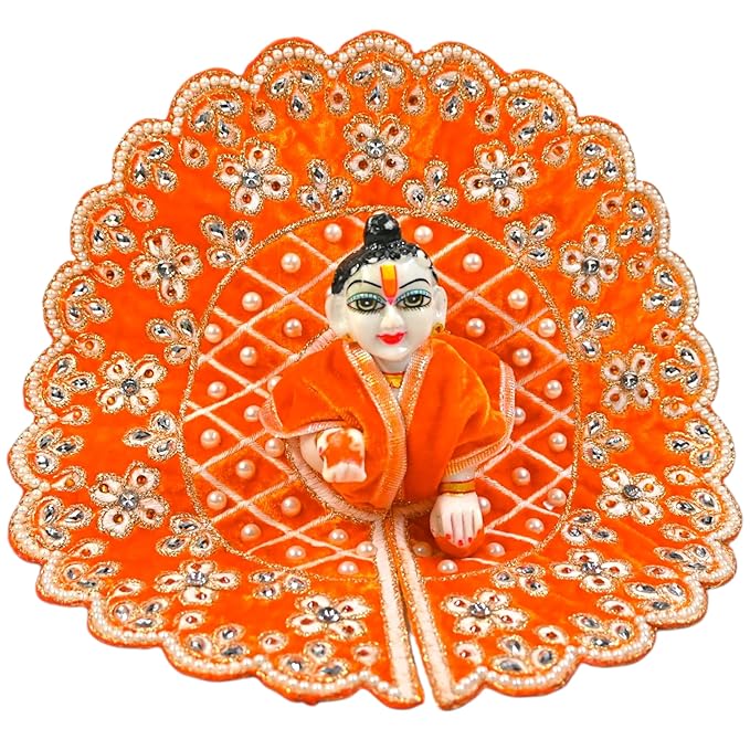 Kashyap G Poshak® Laddu Gopal Ji Poshak Dress | Premium Velvet Stone Work Poshak for Bal Gopal | Size 0 | 6 Beautiful Colors | Janmashtami Special Vastra | Handmade Designer Poshak (Orange)
