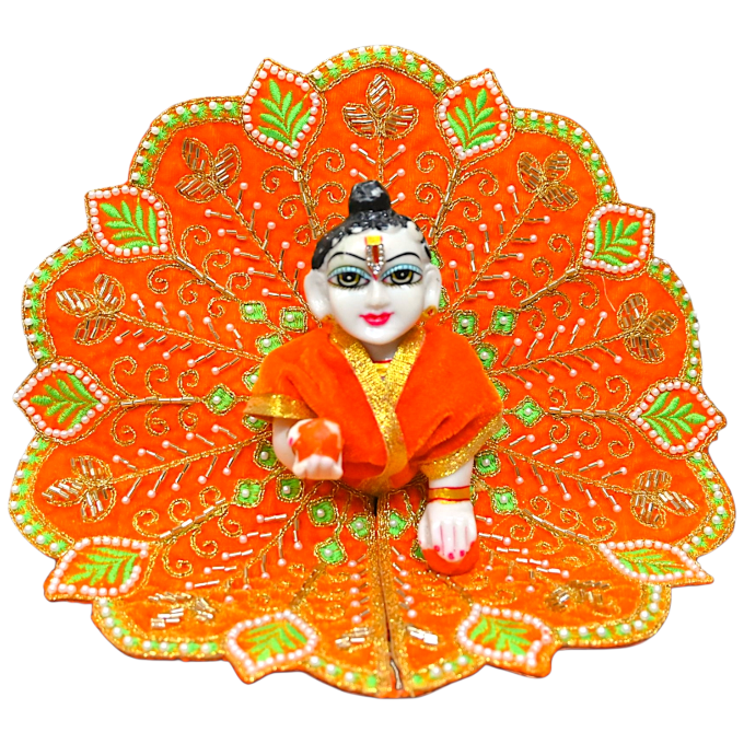 Velvet Laddu Gopal Ji Dress (Size 0–6) | Handmade Embroidered Poshak for Bal Gopal Ji | Krishna Ji Vastra for Janmashtami, Diwali & Daily Pooja (Orange)