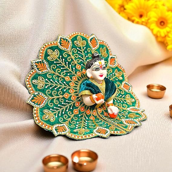 Velvet Laddu Gopal Ji Dress (Size 0–6) | Handmade Embroidered Poshak for Bal Gopal Ji | Krishna Ji Vastra for Janmashtami, Diwali & Daily Pooja (Green)