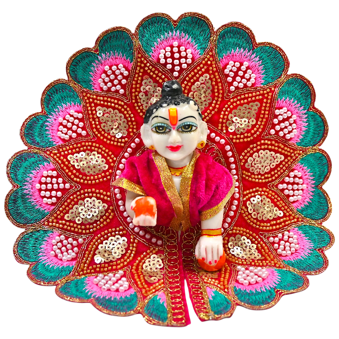 Velvet Embroidered Laddu Gopal Ji Dress | Designer Peacock Style Poshak for Krishna Ji | Bal Gopal Vastra for Janmashtami & Daily Pooja | 6 Colors (Size 0–6) (Pink)