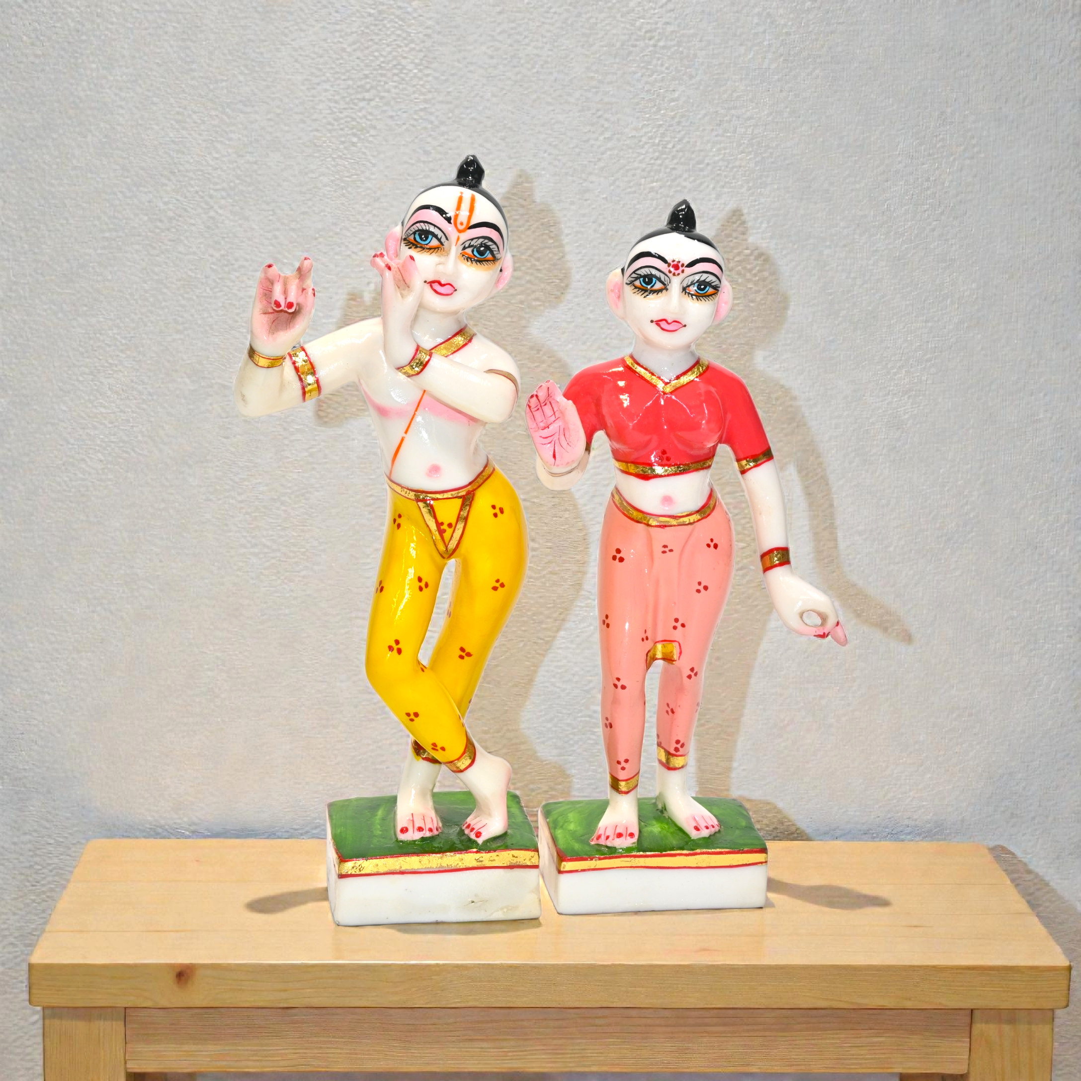 Marble Dust Iskon Radha Krishna Idol, 8 Inches, 1 Set of 2 Piece (Multi Colour) (8 Inch)