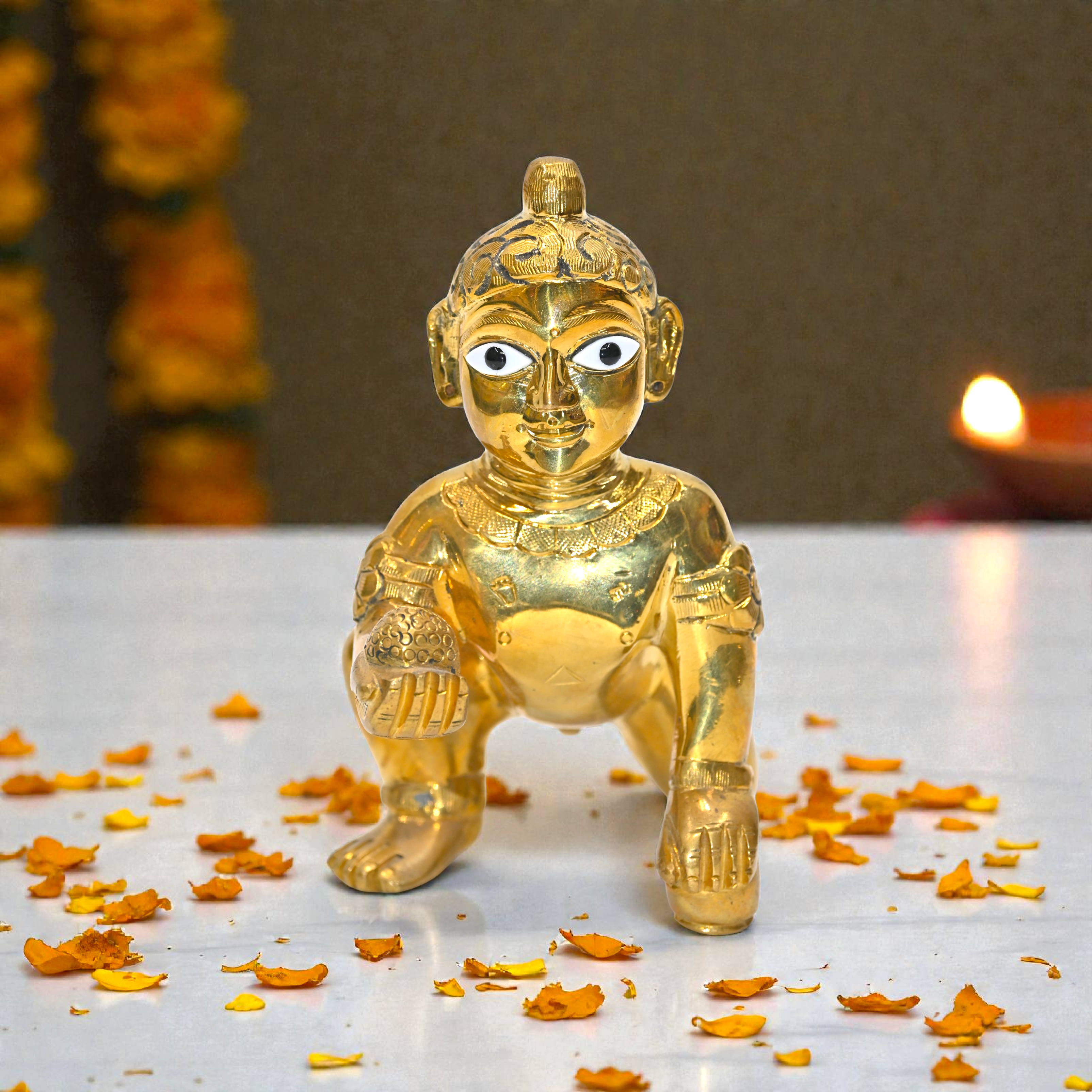 Brass Laddu Gopal Ji Murti | Size No. 8 | Pure Brass Idol for Home Temple & Pooja
