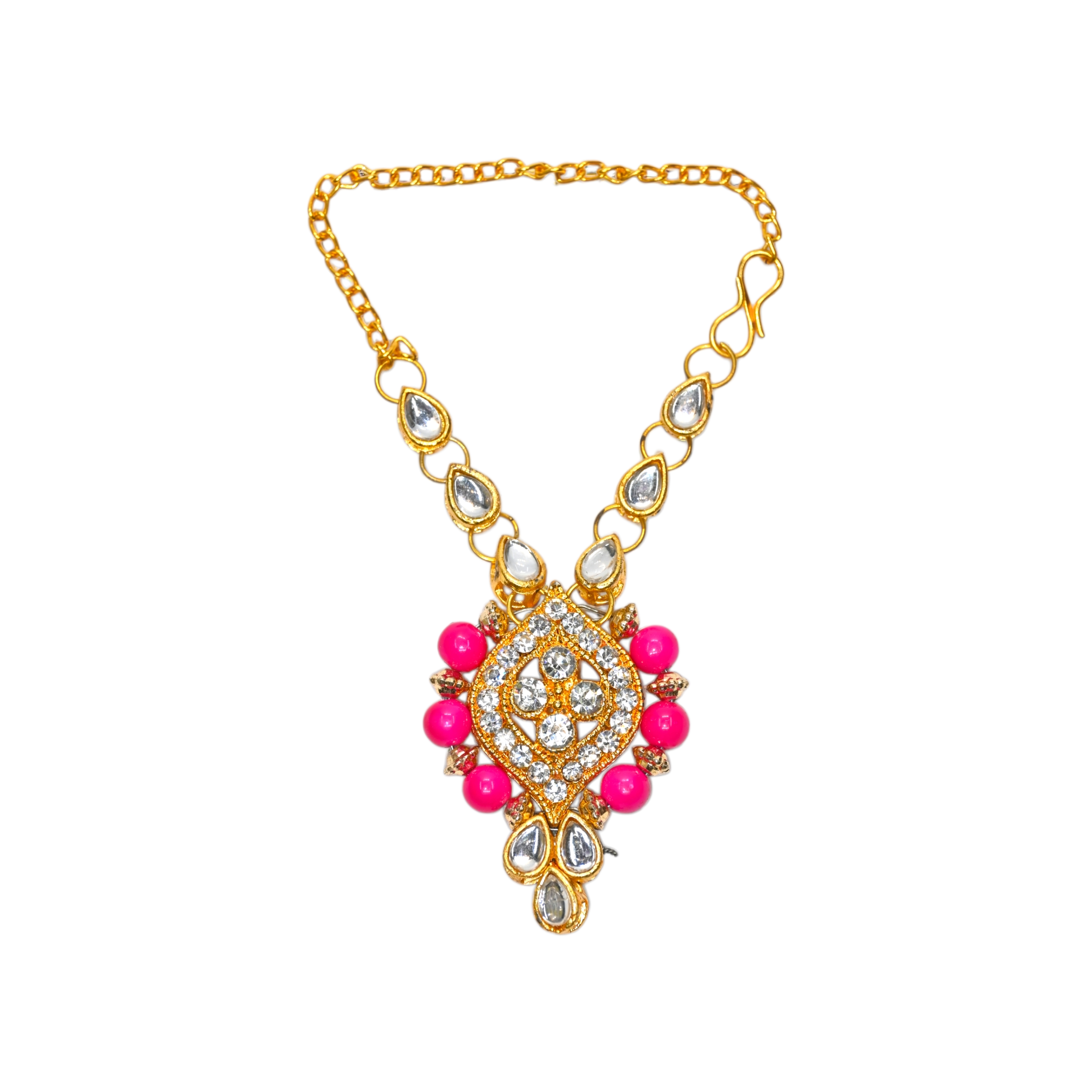 Kundan Peach Beads Laddu Gopal Haar | Thakur Ji Shringar Necklace | Suitable for 4, 5, 6 & 8 No Laddu Gopal Ji | Designer Deity Jewellery for Pooja & Janmashtami