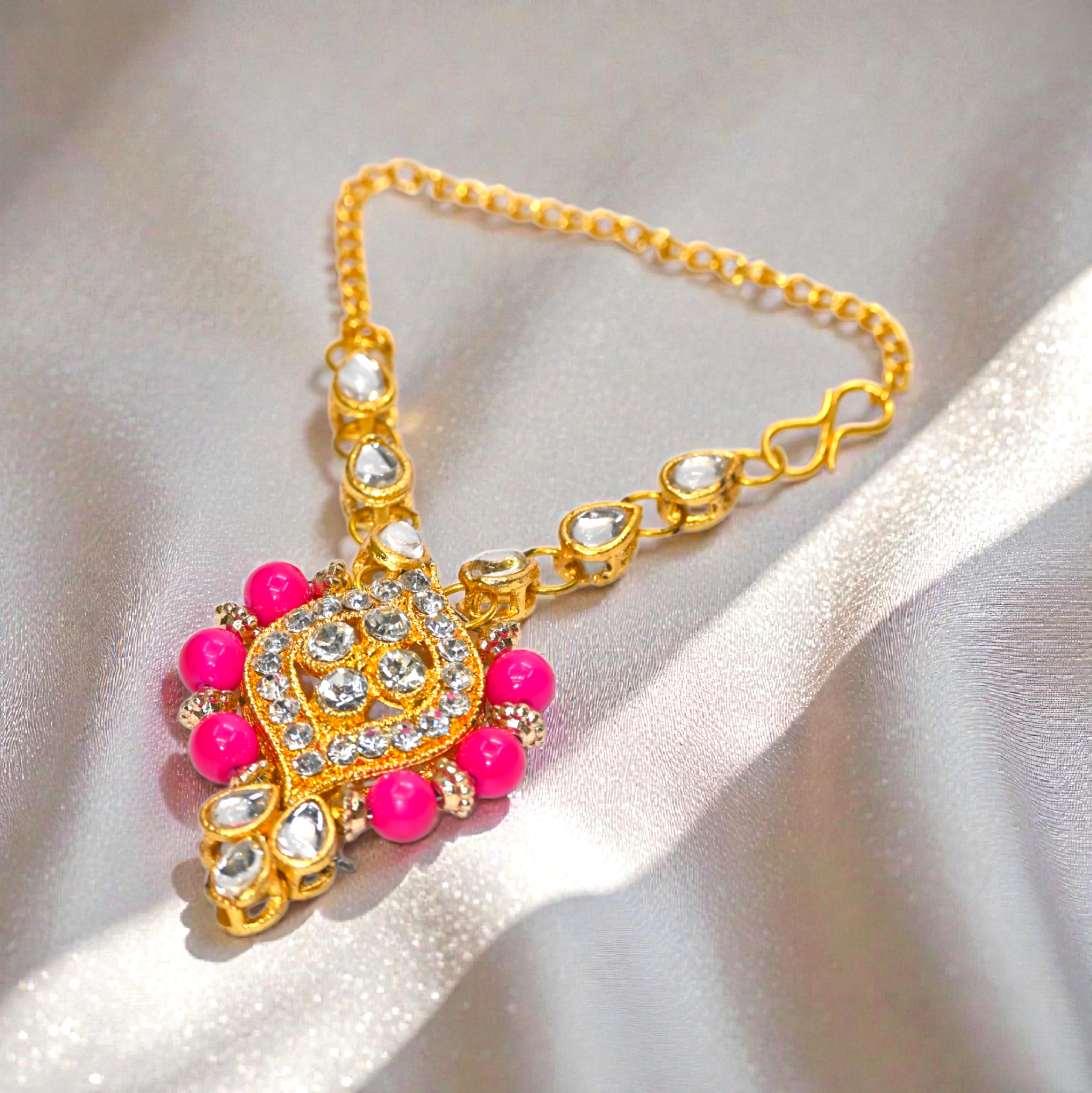 Kundan Peach Beads Laddu Gopal Haar | Thakur Ji Shringar Necklace | Suitable for 4, 5, 6 & 8 No Laddu Gopal Ji | Designer Deity Jewellery for Pooja & Janmashtami