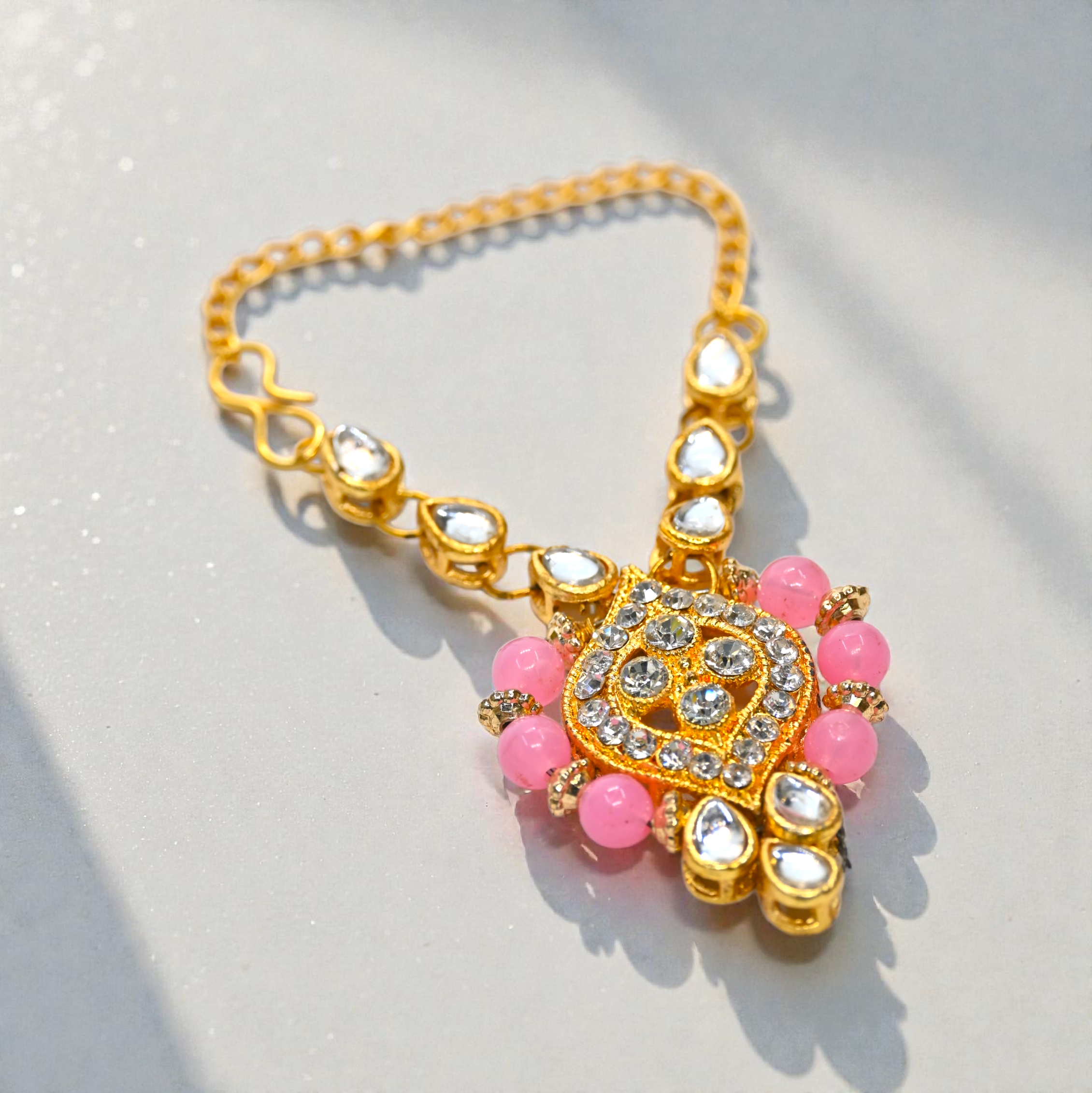 Kundan Peach Beads Laddu Gopal Haar | Thakur Ji Shringar Necklace | Suitable for 4, 5, 6 & 8 No Laddu Gopal Ji | Designer Deity Jewellery for Pooja & Janmashtami