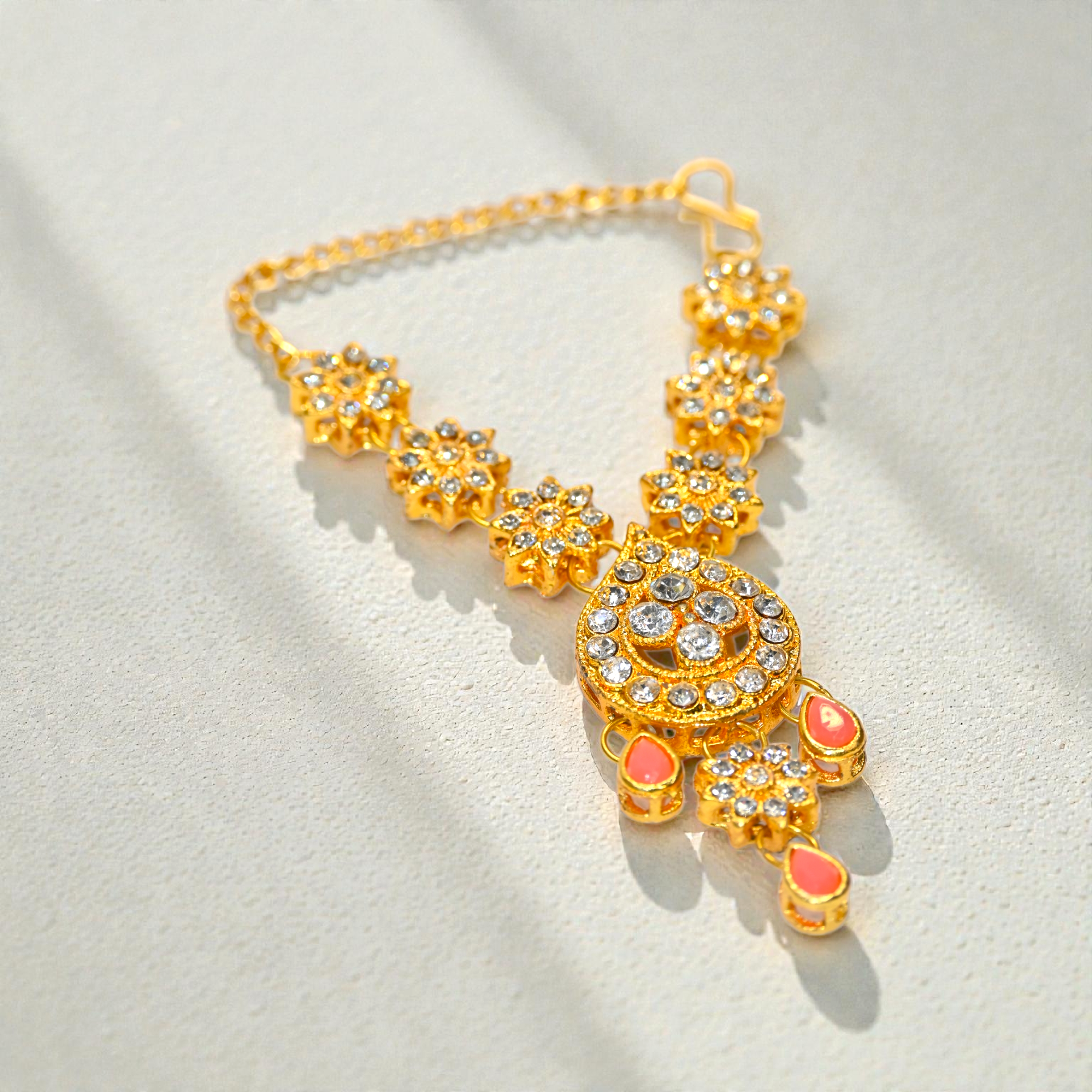 Floral Kundan Laddu Gopal Haar with Green Drops | Thakur Ji Shringar Necklace | Suitable for 4, 5, 6 & 8 No Laddu Gopal Ji | Designer Deity Jewellery for Pooja & Janmashtami