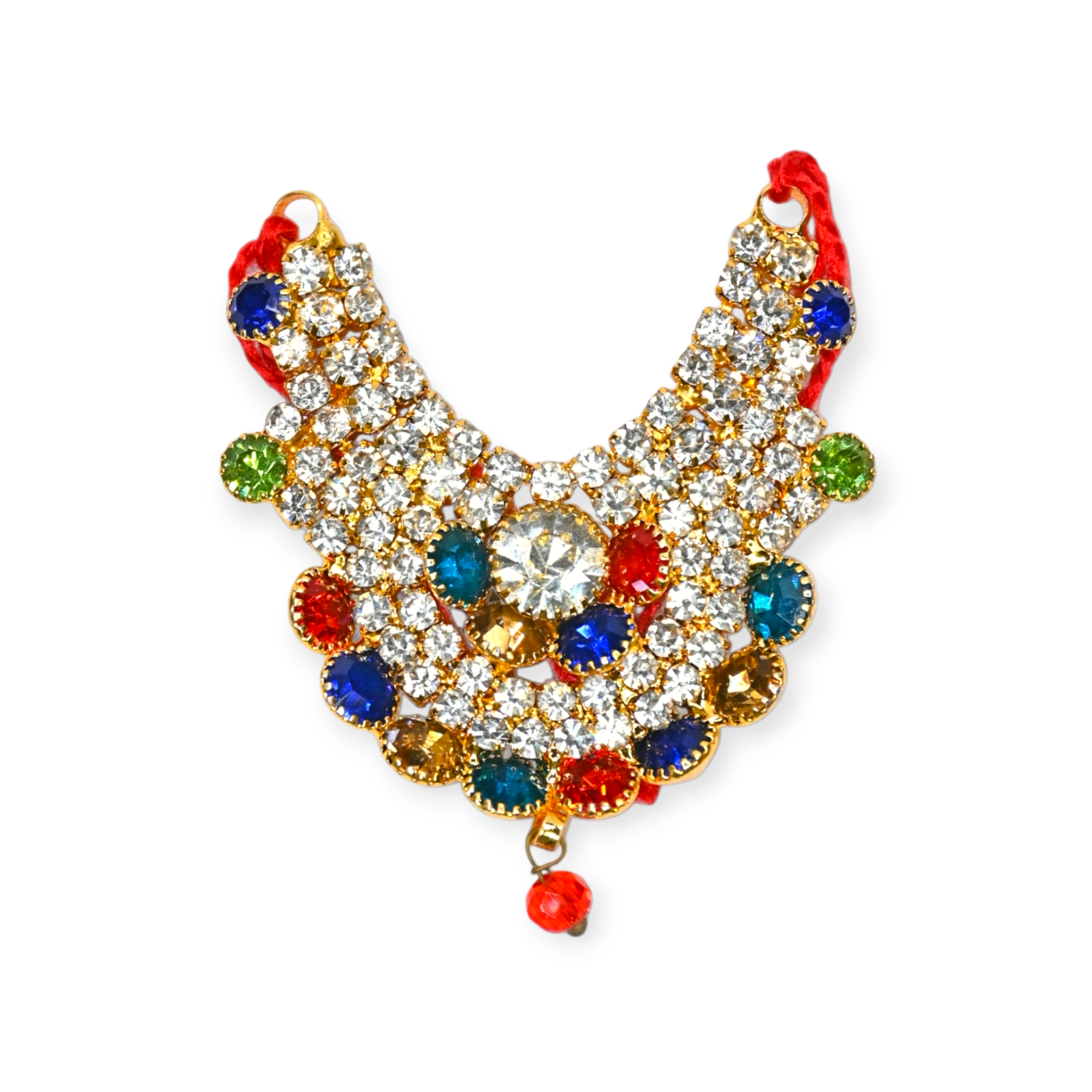 Multicolor Kundan Laddu Gopal Haar | Thakur Ji Shringar Necklace with Red Thread | Suitable for 4, 5, 6  No Laddu Gopal Ji | Designer Deity Jewellery for Pooja & Janmashtami