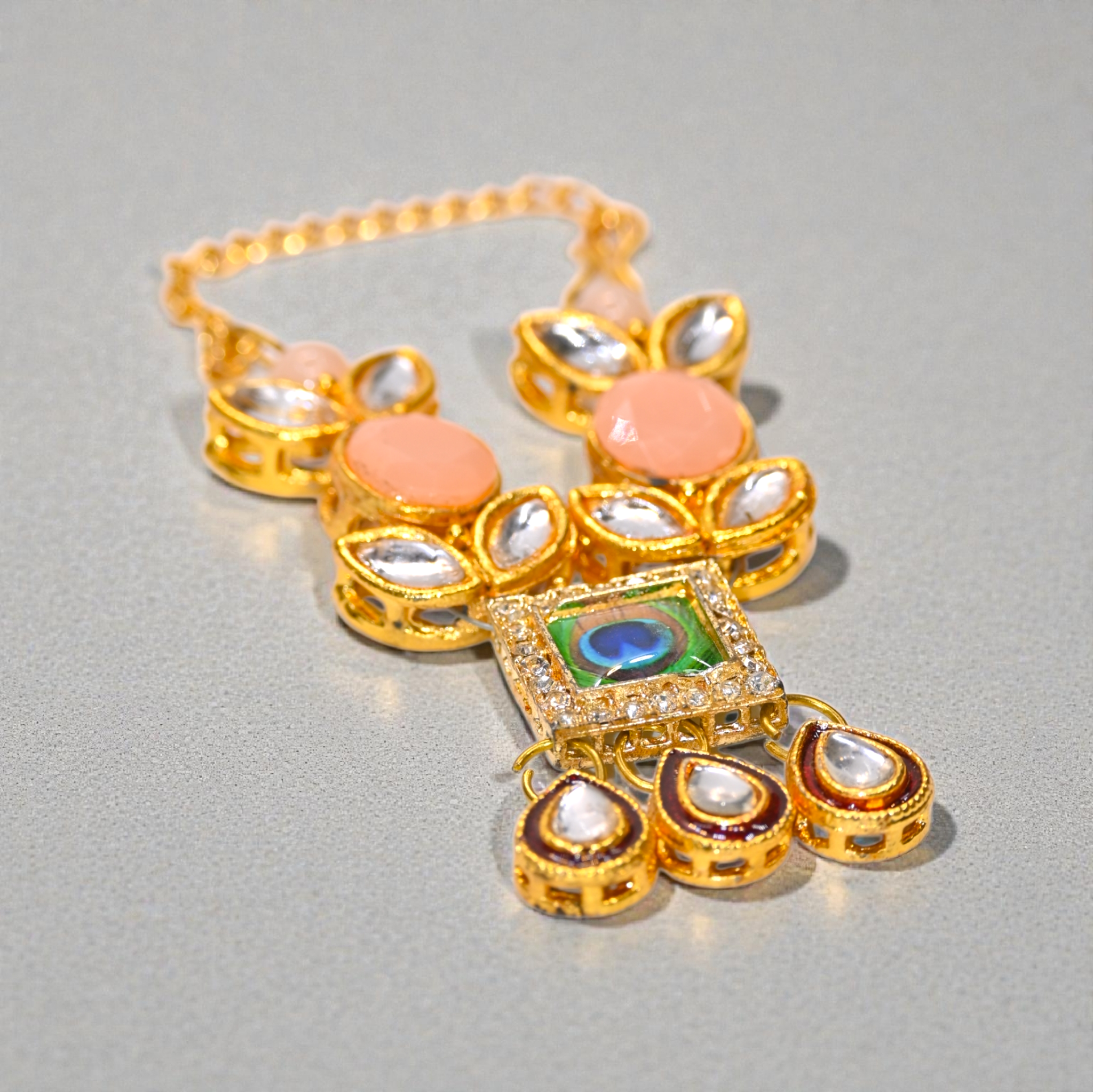 Peach Beads Mor Pankh Kundan Laddu Gopal Haar | Peacock Feather Thakur Ji Shringar Necklace | Suitable for 4, 5, 6 & 8 No Laddu Gopal Ji | Janmashtami Special Deity Jewellery