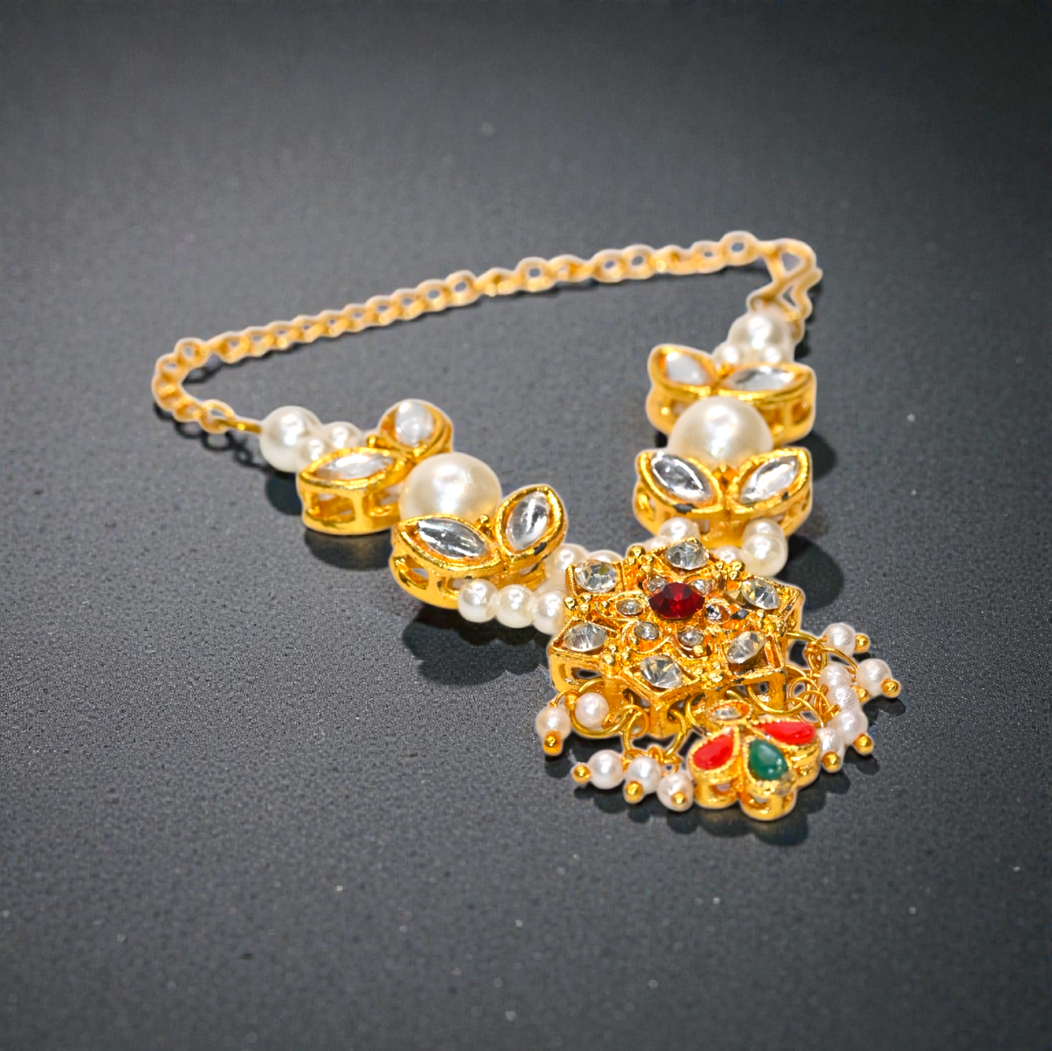 Pearl Kundan Laddu Gopal Haar with Red & Green Stones | Designer Thakur Ji Shringar Necklace | Deity Jewellery for 4, 5, 6 & 8 No Laddu Gopal Ji