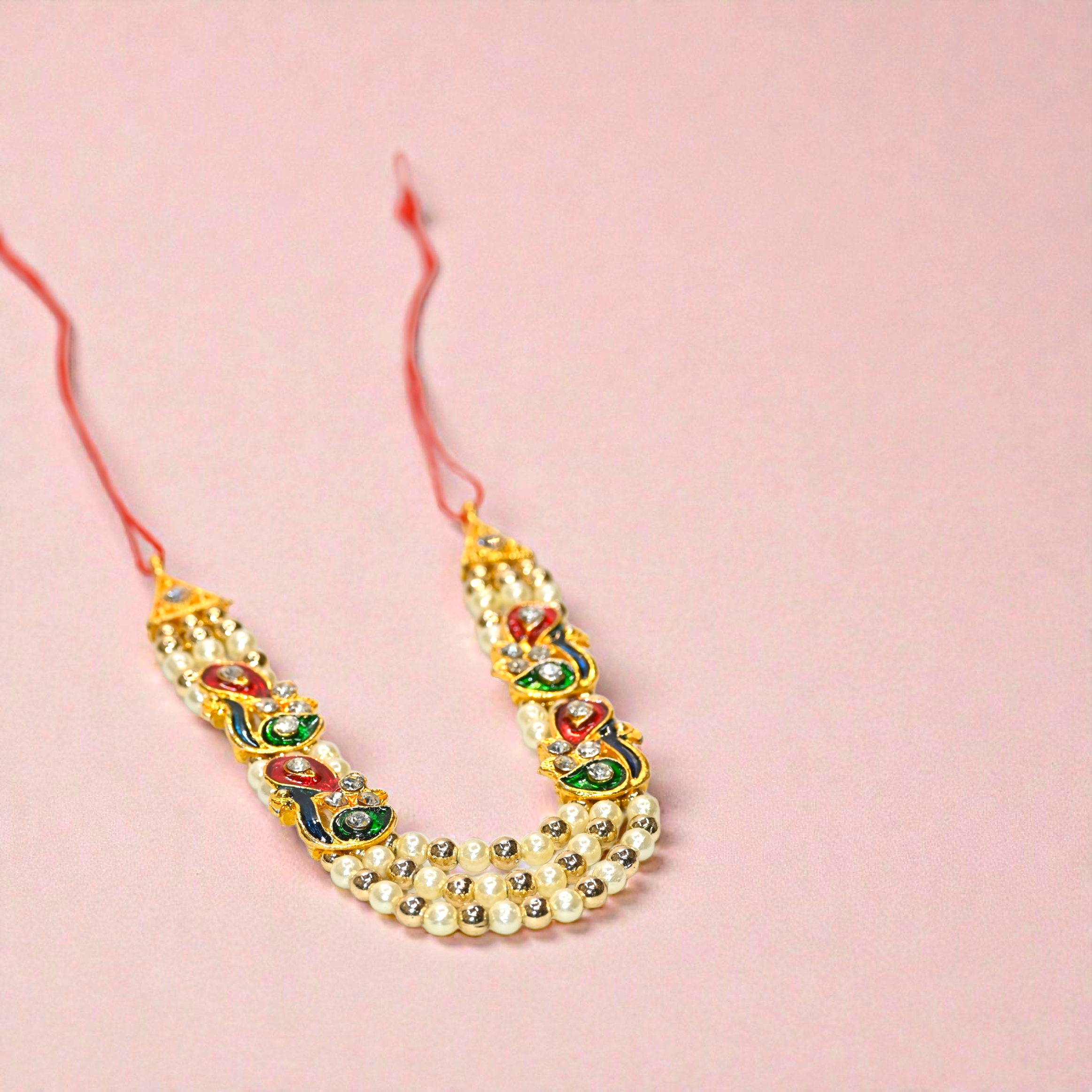 Peacock Design Pearl Laddu Gopal Haar | Multicolor Kundan Thakur Ji Shringar Necklace | Designer Deity Jewellery for 4, 5, 6 & 8 No Laddu Gopal Ji