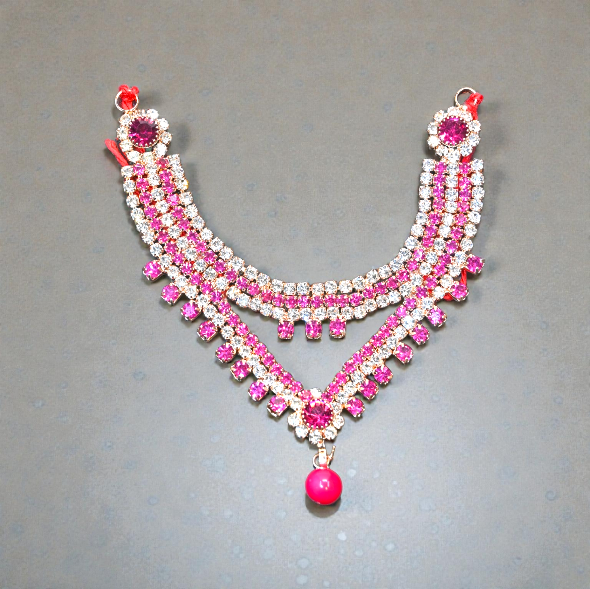 Pink CZ Kundan Laddu Gopal Haar with Drop Bead | Premium Thakur Ji Shringar Necklace | Designer Deity Jewellery for 4, 5, 6 & 8 No Laddu Gopal Ji