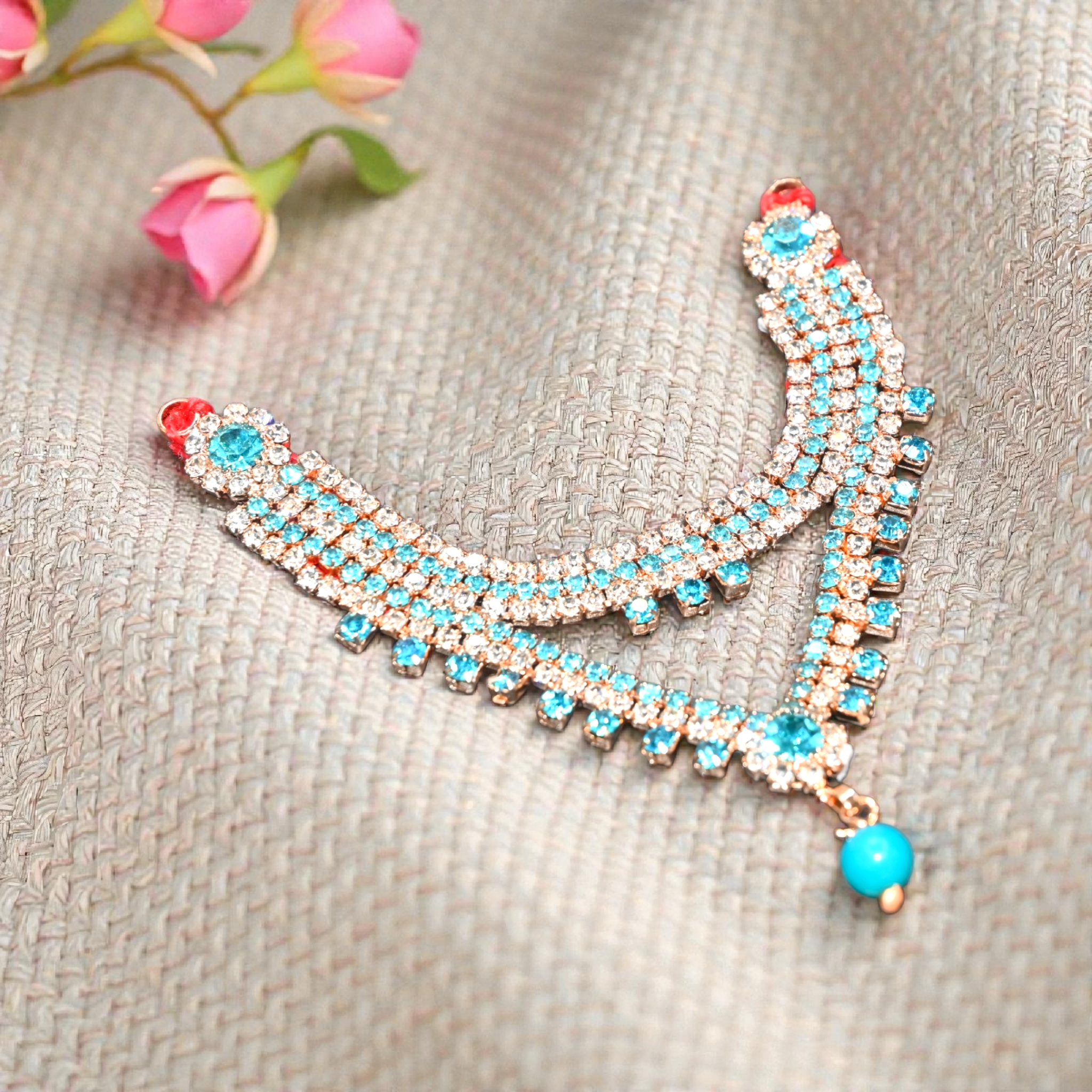 Pink CZ Kundan Laddu Gopal Haar with Drop Bead | Premium Thakur Ji Shringar Necklace | Designer Deity Jewellery for 4, 5, 6 & 8 No Laddu Gopal Ji