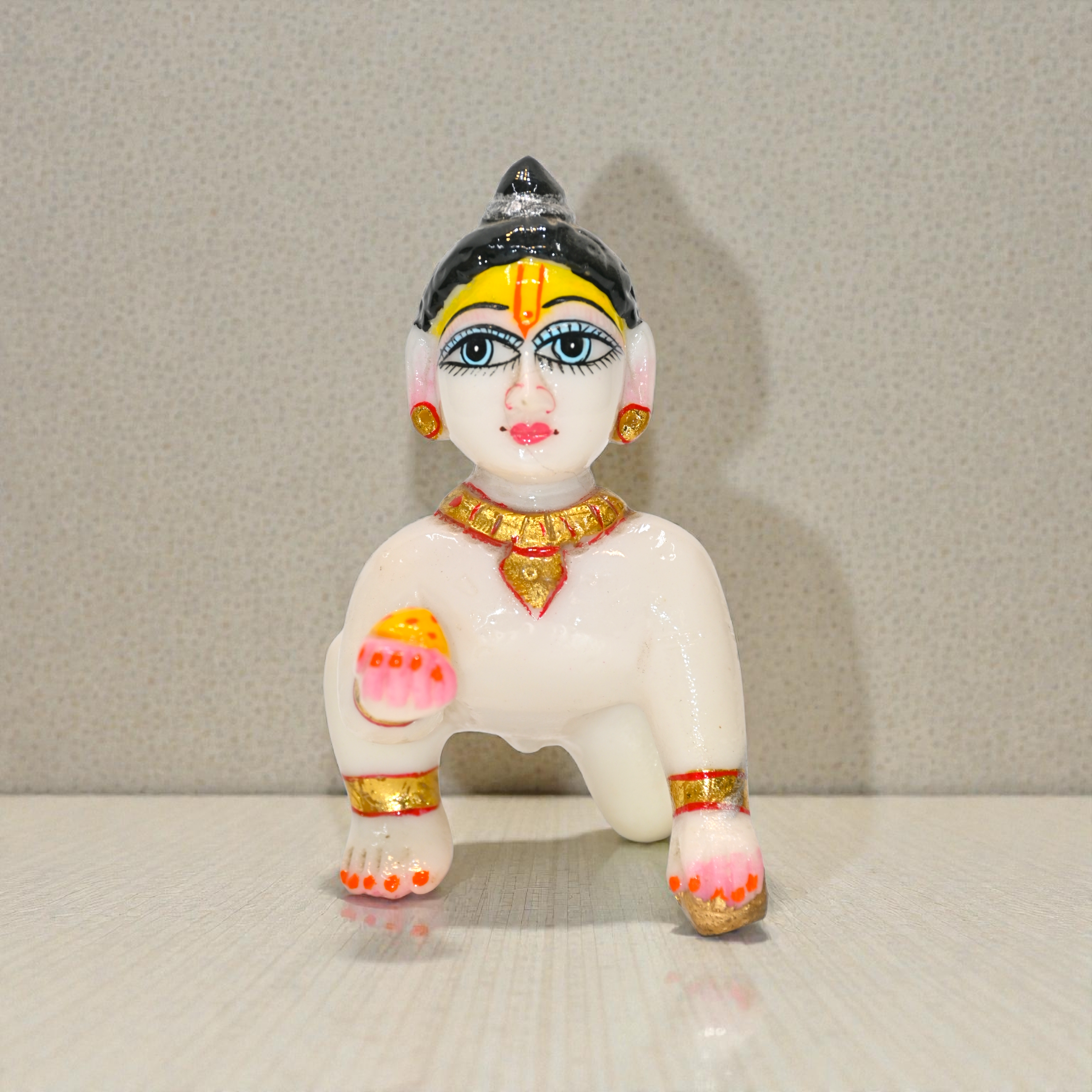  Laddu Gopal Ji Murti | Bal Gopal Krishna Idol with Makhan | 5 No Handcrafted White Finish Thakur Ji Statue for Home Mandir & Pooja