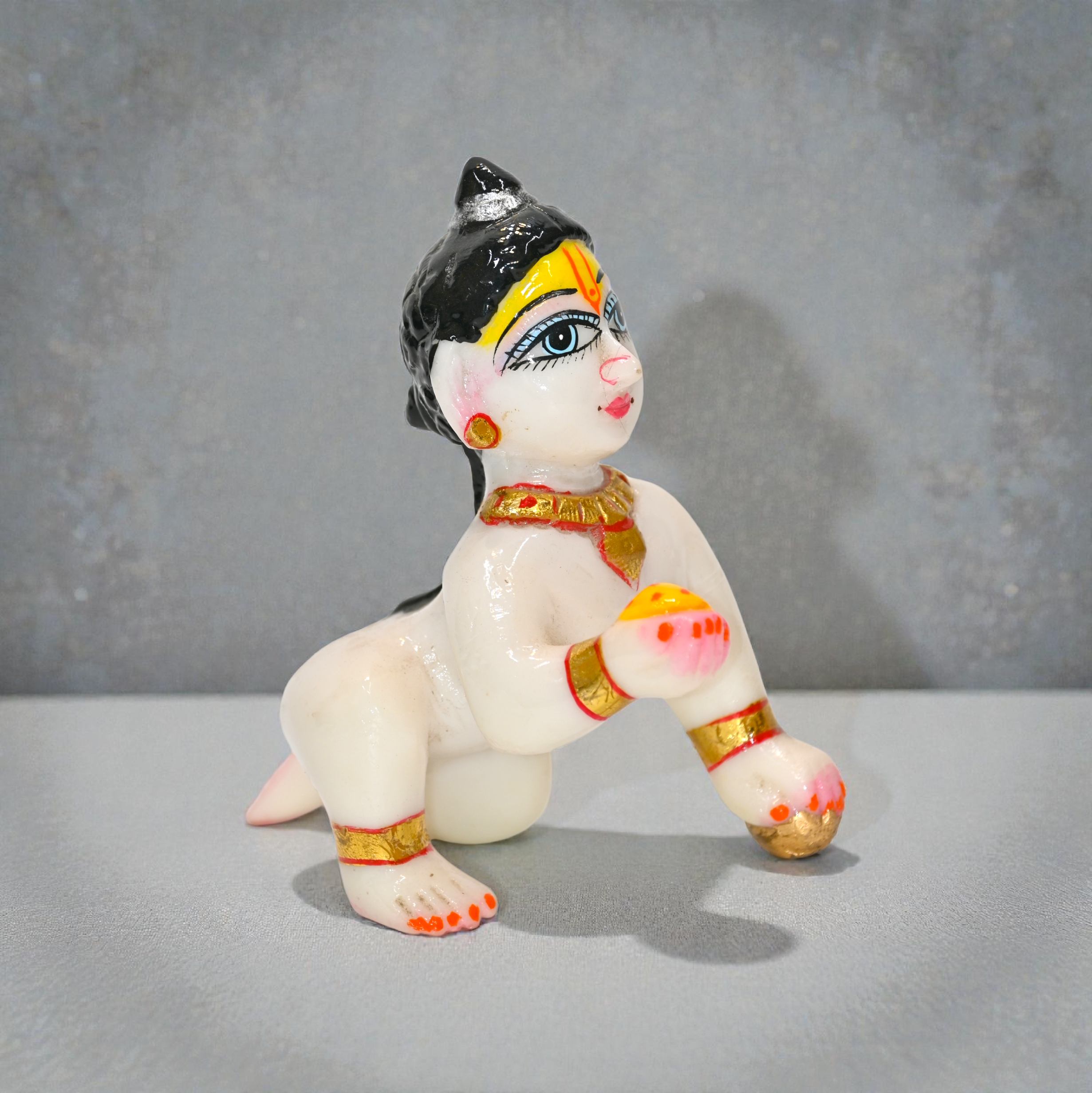  Laddu Gopal Ji Murti | Bal Gopal Krishna Idol with Makhan | 5 No Handcrafted White Finish Thakur Ji Statue for Home Mandir & Pooja