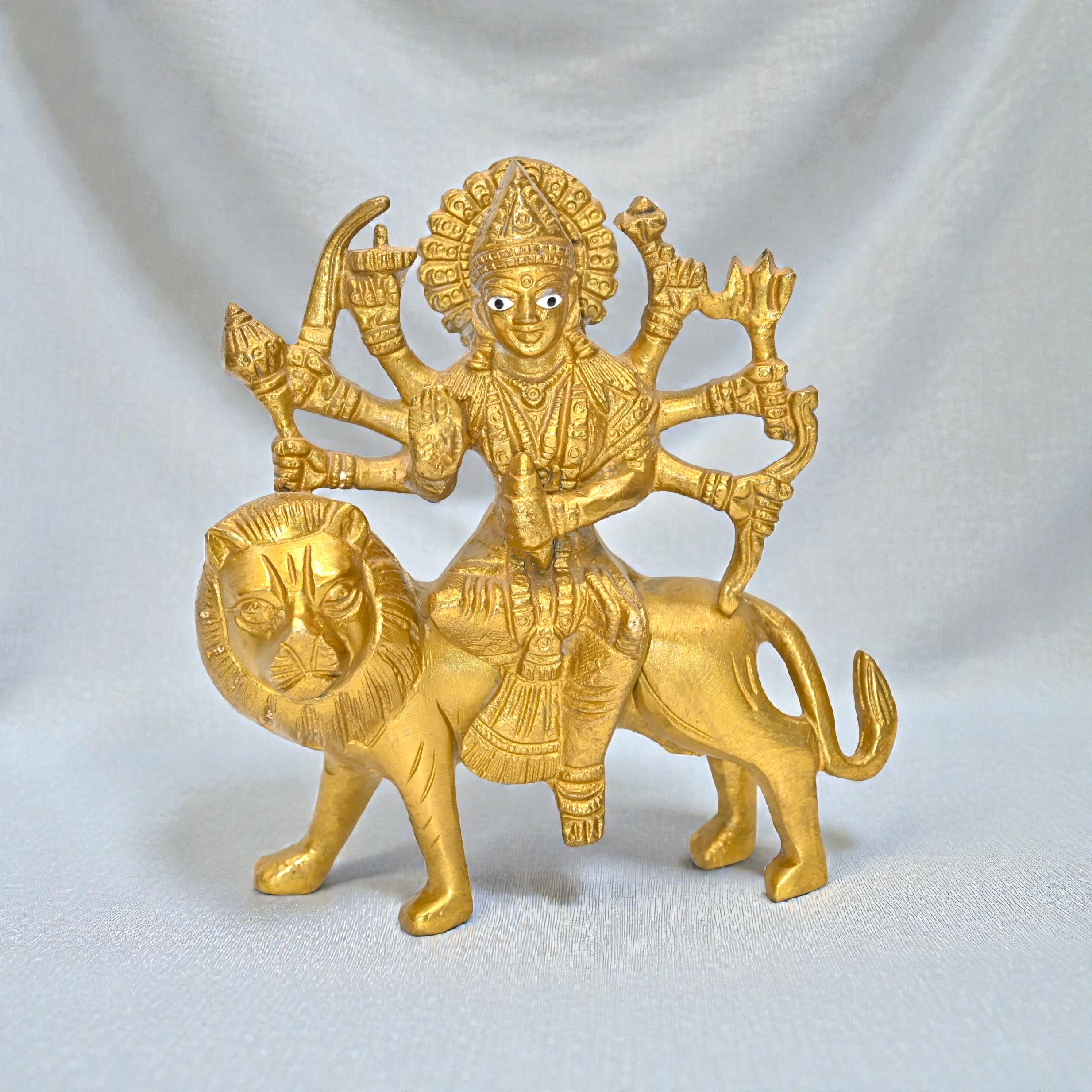 Maa Durga Brass Idol | Sher Par Virajman Durga Mata Murti | Ashtabhuja Devi Statue for Home Mandir, Navratri & Pooja Size 3 No