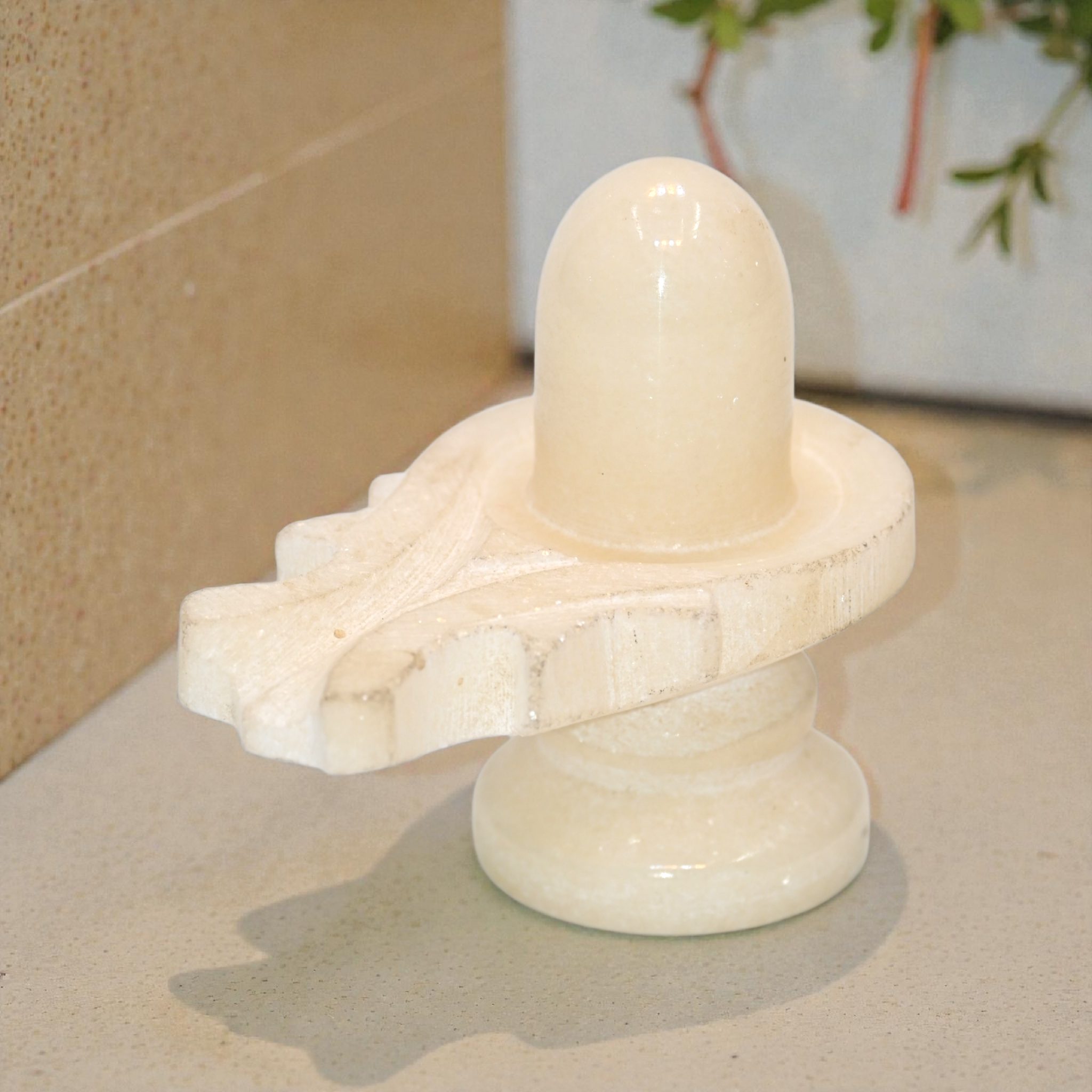 White Marble Shivling 3 Inch with Yoni | Handmade Marble Shiv Lingam for Pooja, Abhishek & Home Mandir | Traditional Hindu Puja Idol