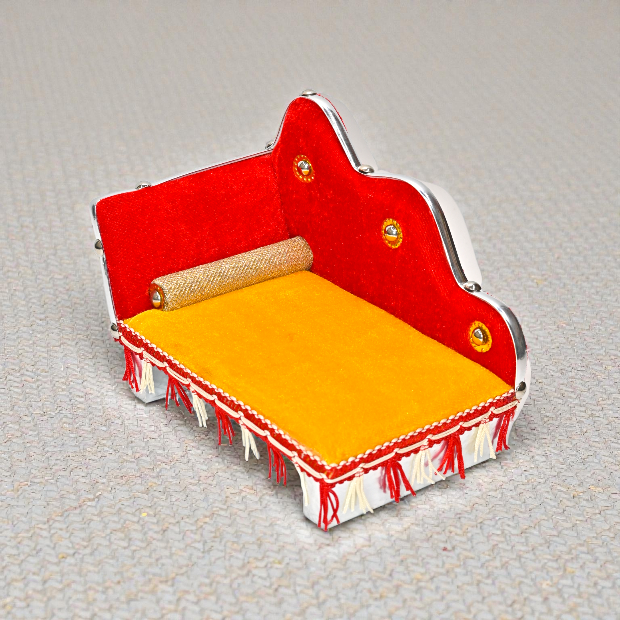 Designer Singhasan Sofa for Laddu Gopal Ji | Velvet Pooja Seat with Cushion & Bolster | Shringar Mandir Decorative Chowki