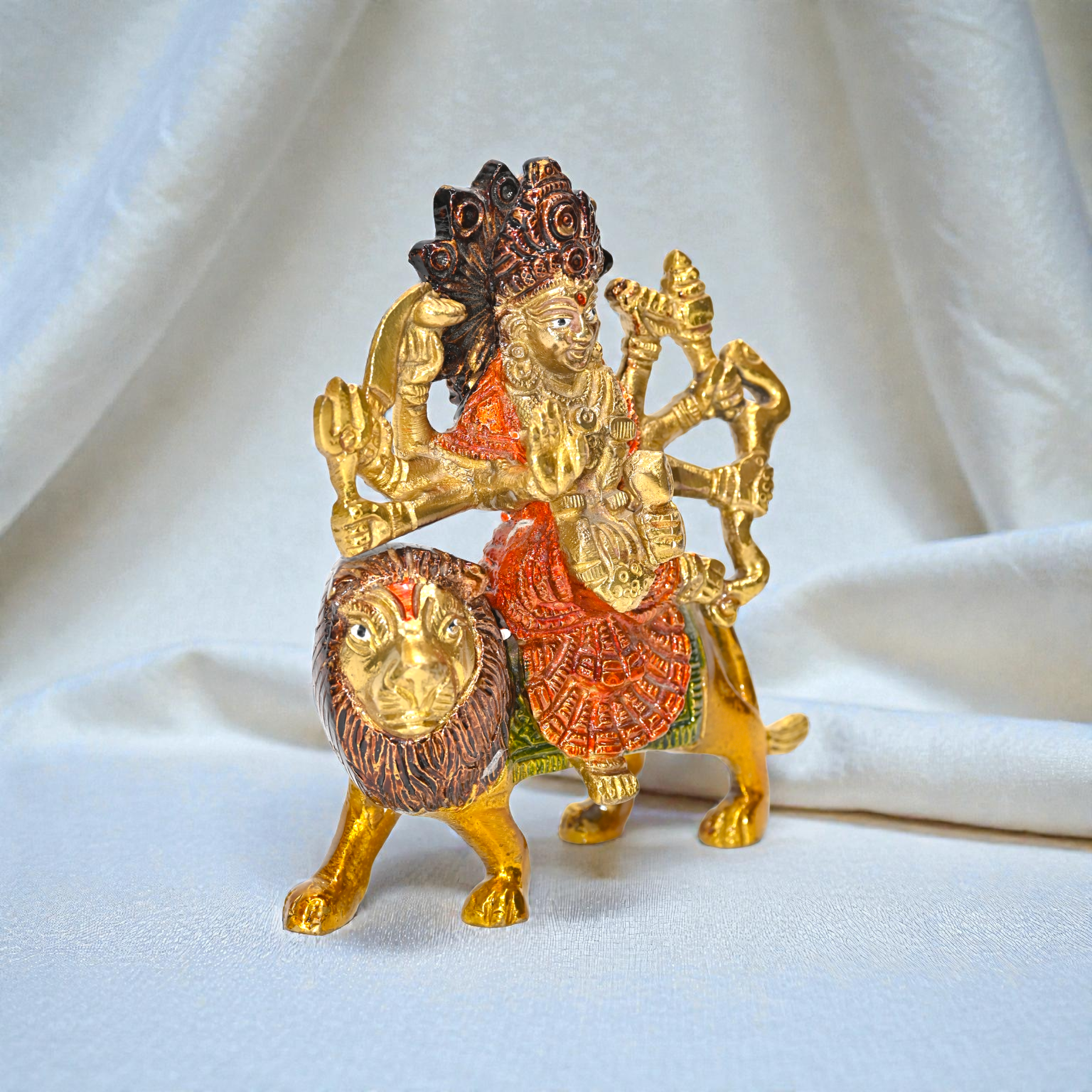 Brass Maa Durga Idol on Lion | Handcrafted Durga Mata Murti for Pooja, Mandir & Home Décor | Traditional Hand-Painted Finish