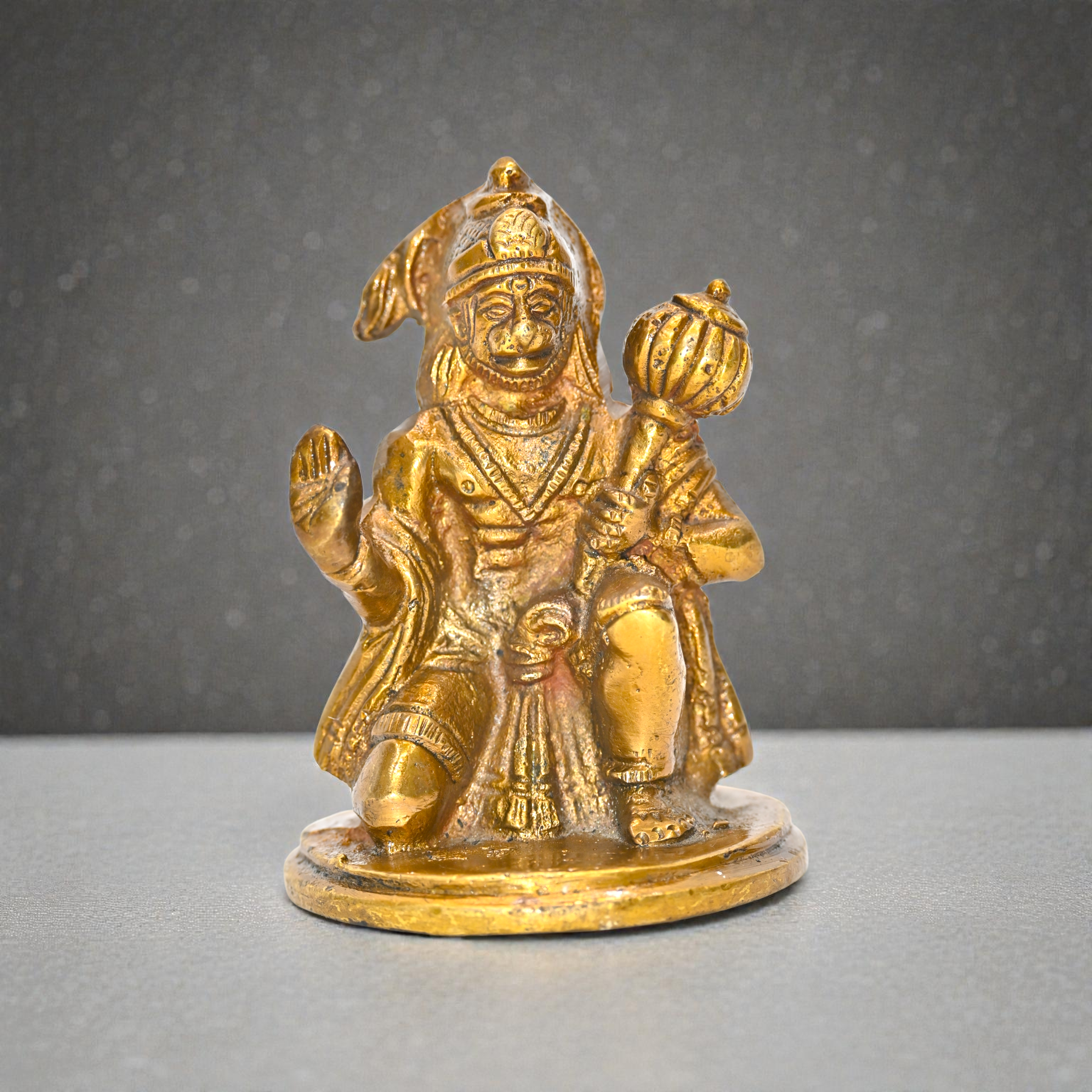 Brass Hanuman Ji Idol | Hanuman Murti with Gada | Handcrafted Hindu Puja Idol for Mandir & Home Décor | Golden Finish
