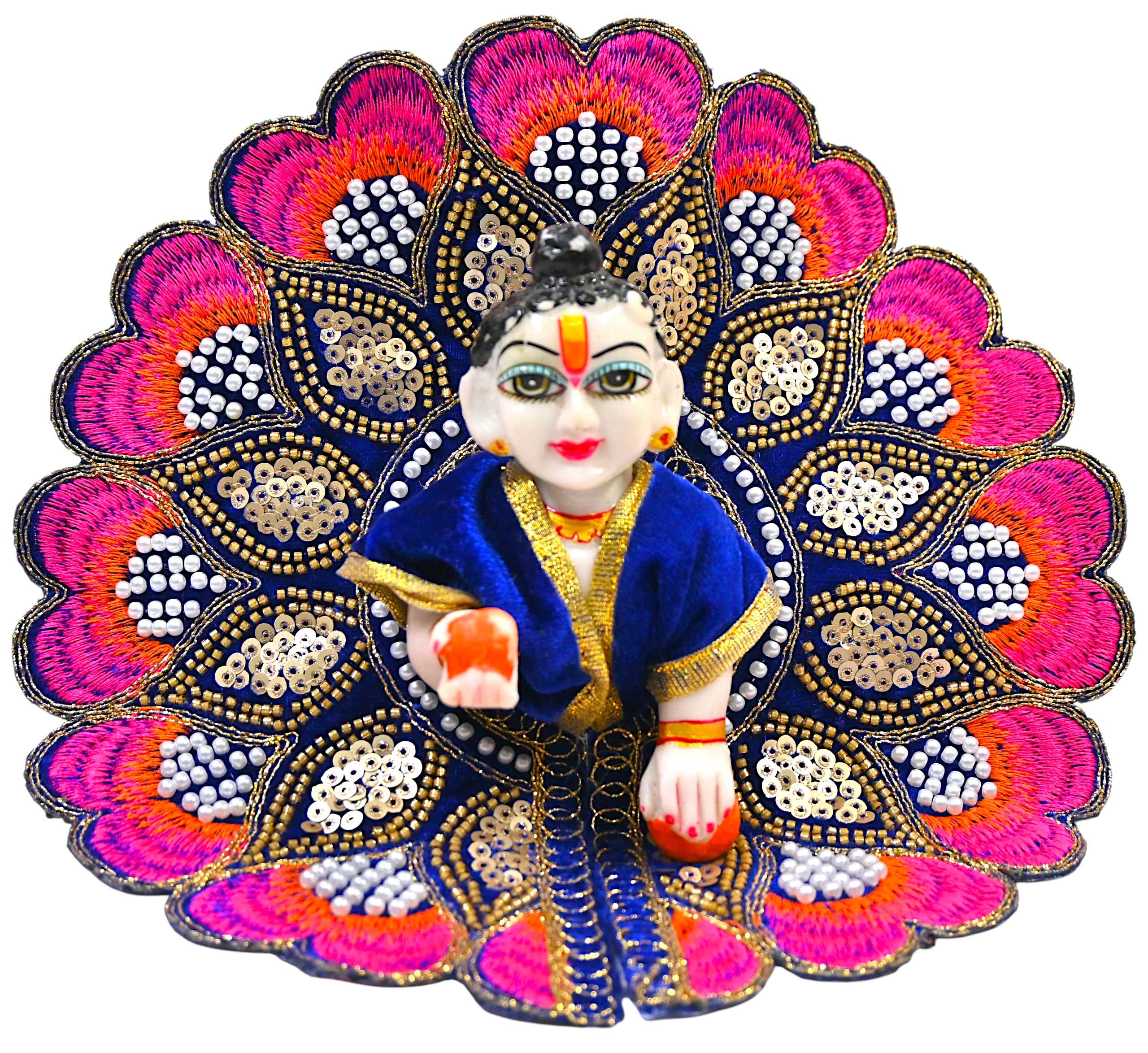 Velvet Embroidered Laddu Gopal Ji Dress | Designer Peacock Style Poshak for Krishna Ji | Bal Gopal Vastra for Janmashtami & Daily Pooja | 6 Colors (Size 0–6) (Blue)