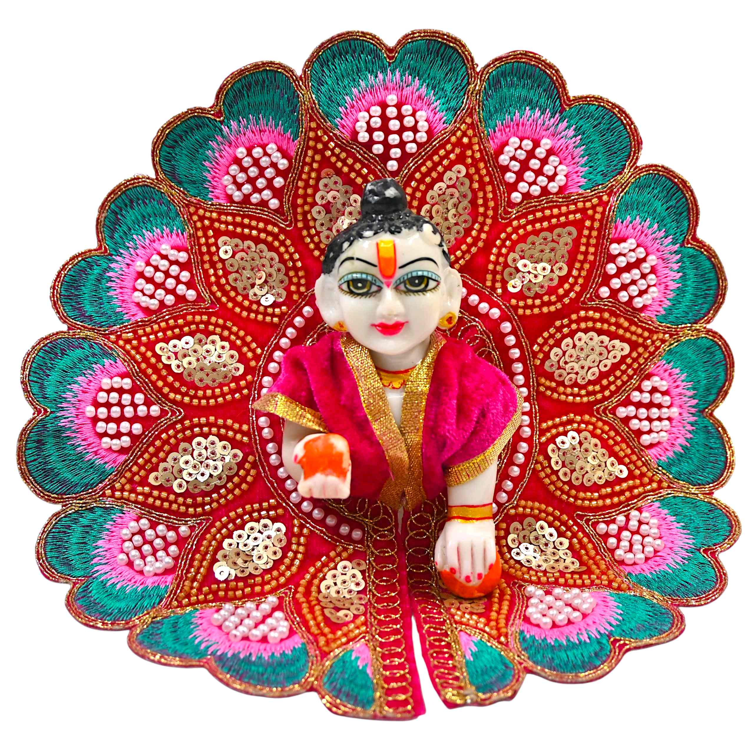 Velvet Embroidered Laddu Gopal Ji Dress | Designer Peacock Style Poshak for Krishna Ji | Bal Gopal Vastra for Janmashtami & Daily Pooja | 6 Colors (Size 0–6) (Pink)