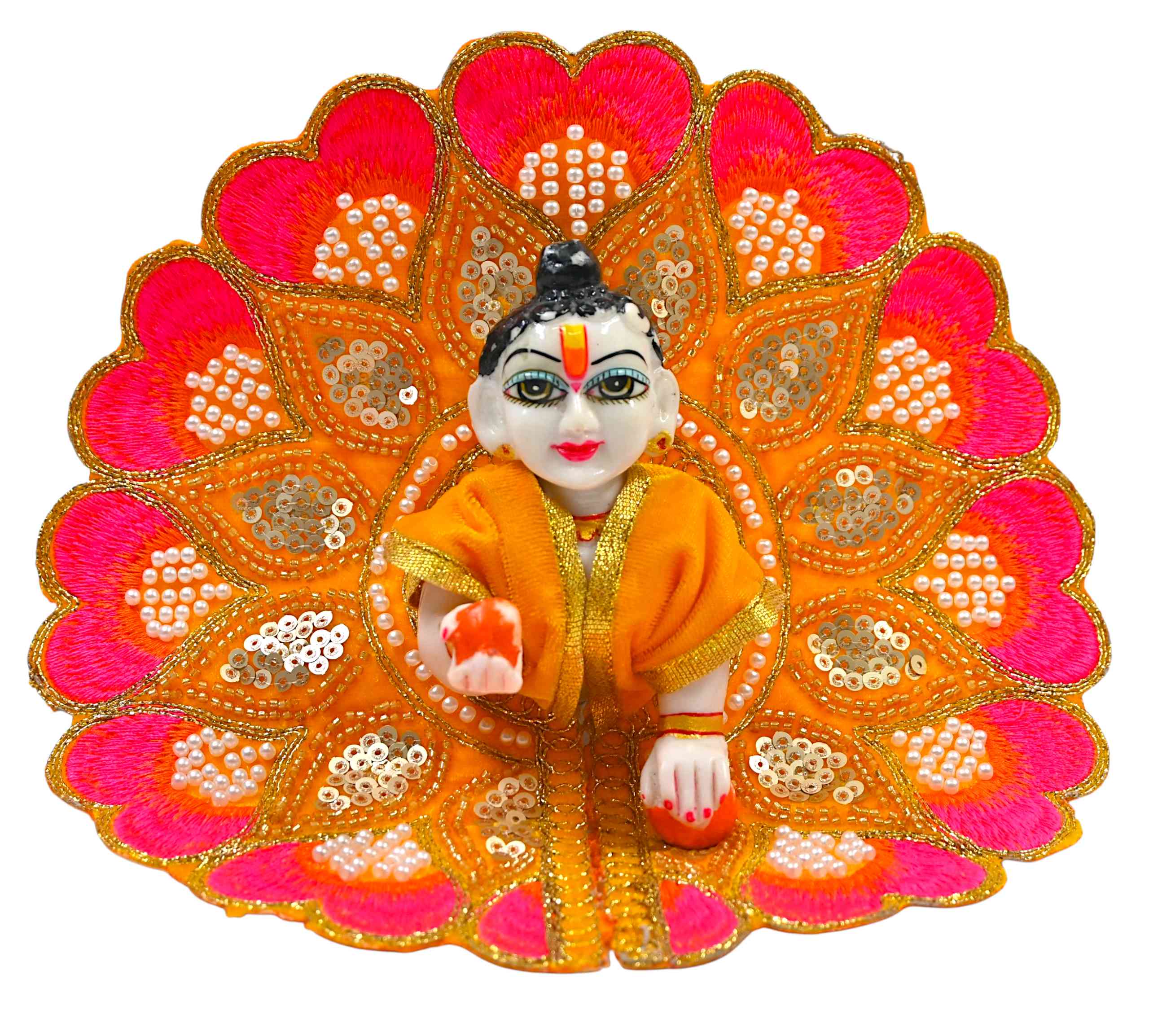 Velvet Embroidered Laddu Gopal Ji Dress | Designer Peacock Style Poshak for Krishna Ji | Bal Gopal Vastra for Janmashtami & Daily Pooja | 6 Colors (Size 0–6) (Yellow)