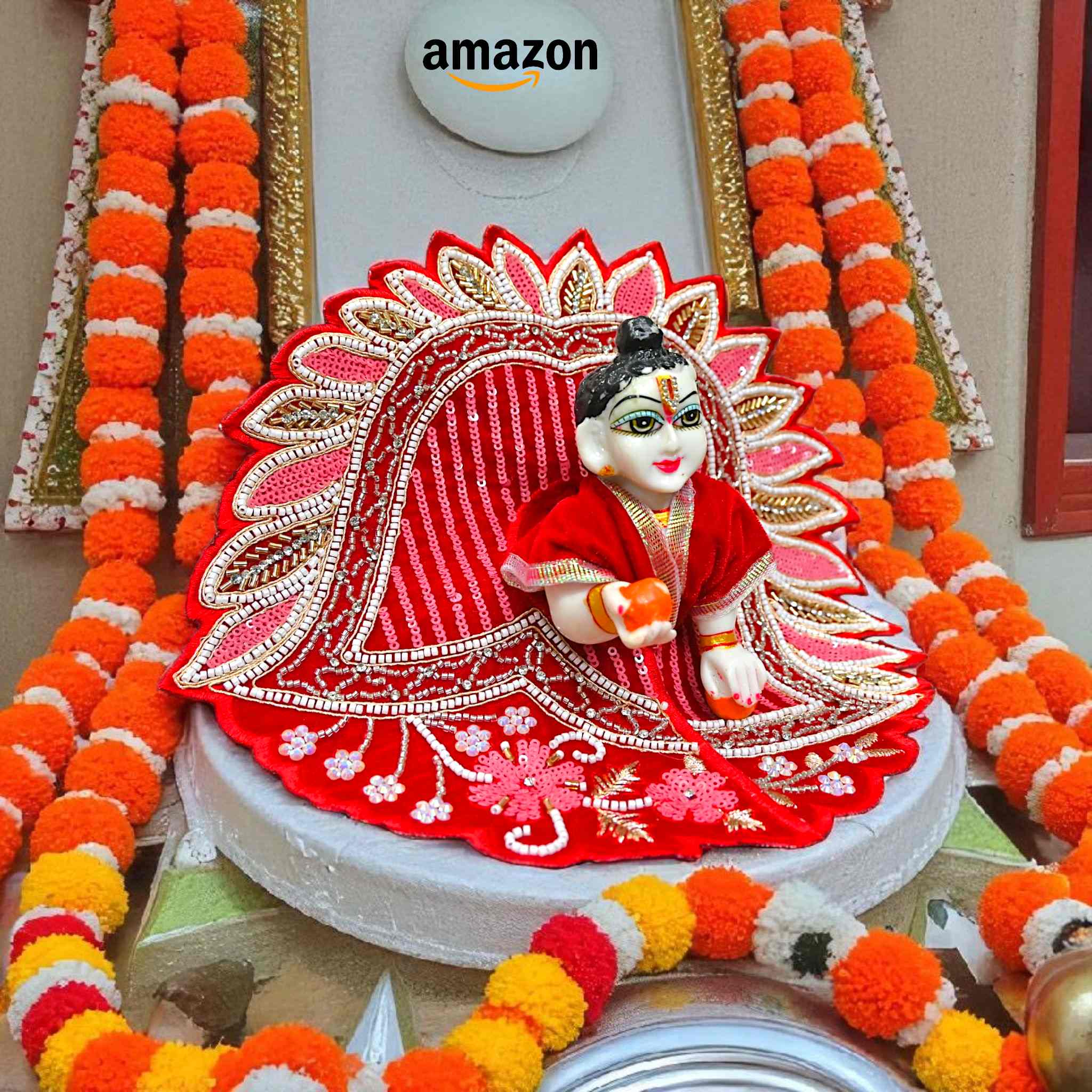 Laddu Gopal Ji Winter Dress | Velvet Poshak for Kanha Ji & Thakur Ji | Designer Bal Gopal Vastra for Janmashtami, Diwali & Festivals (Size 0–6) (Red)