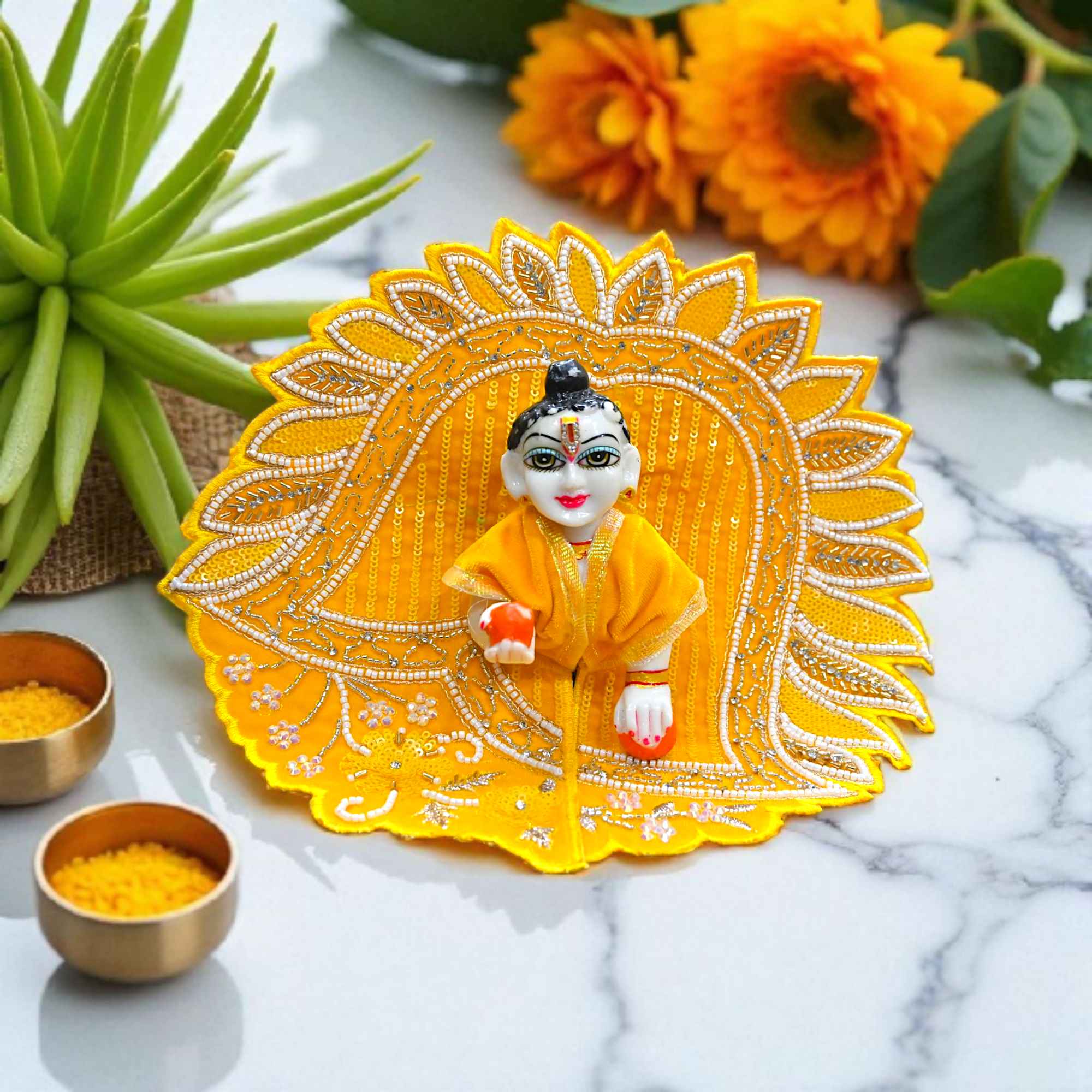 Laddu Gopal Ji Winter Dress | Velvet Poshak for Kanha Ji & Thakur Ji | Designer Bal Gopal Vastra for Janmashtami, Diwali & Festivals (Size 0–6) (Yellow)