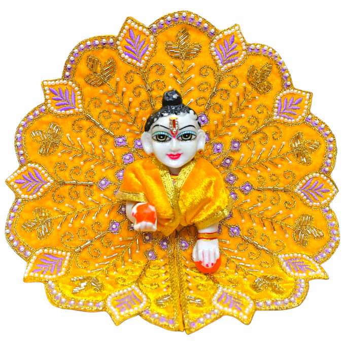 Velvet Laddu Gopal Ji Dress (Size 0–6) | Handmade Embroidered Poshak for Bal Gopal Ji | Krishna Ji Vastra for Janmashtami, Diwali & Daily Pooja (Yellow)