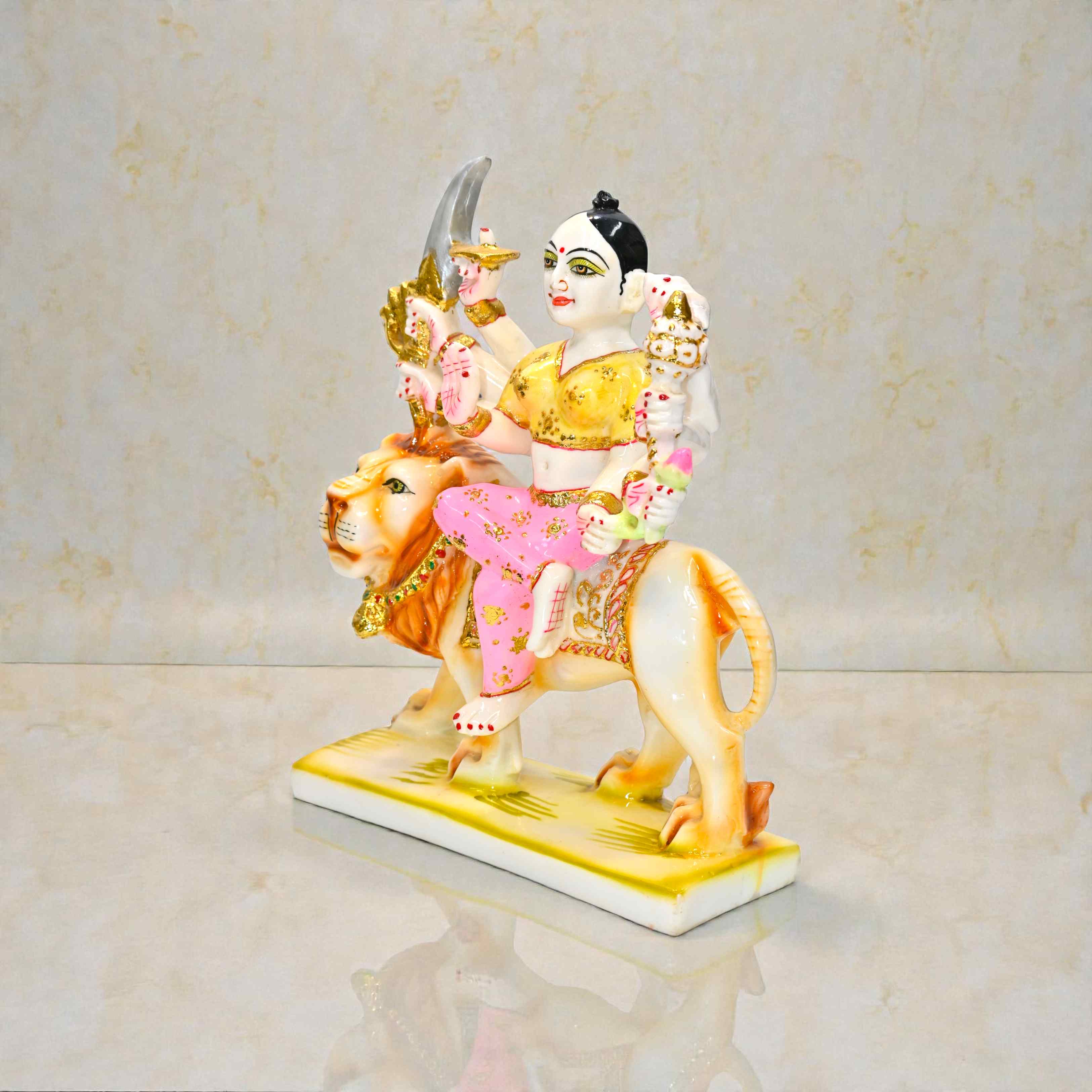 Marble Dust Iskon Sherawali MATA Durga MATA Vaishno Devi Murti Statue Idol for Home Pooja Room Gifted Piece Office Decor Idol Size 1 Feet 12 inches