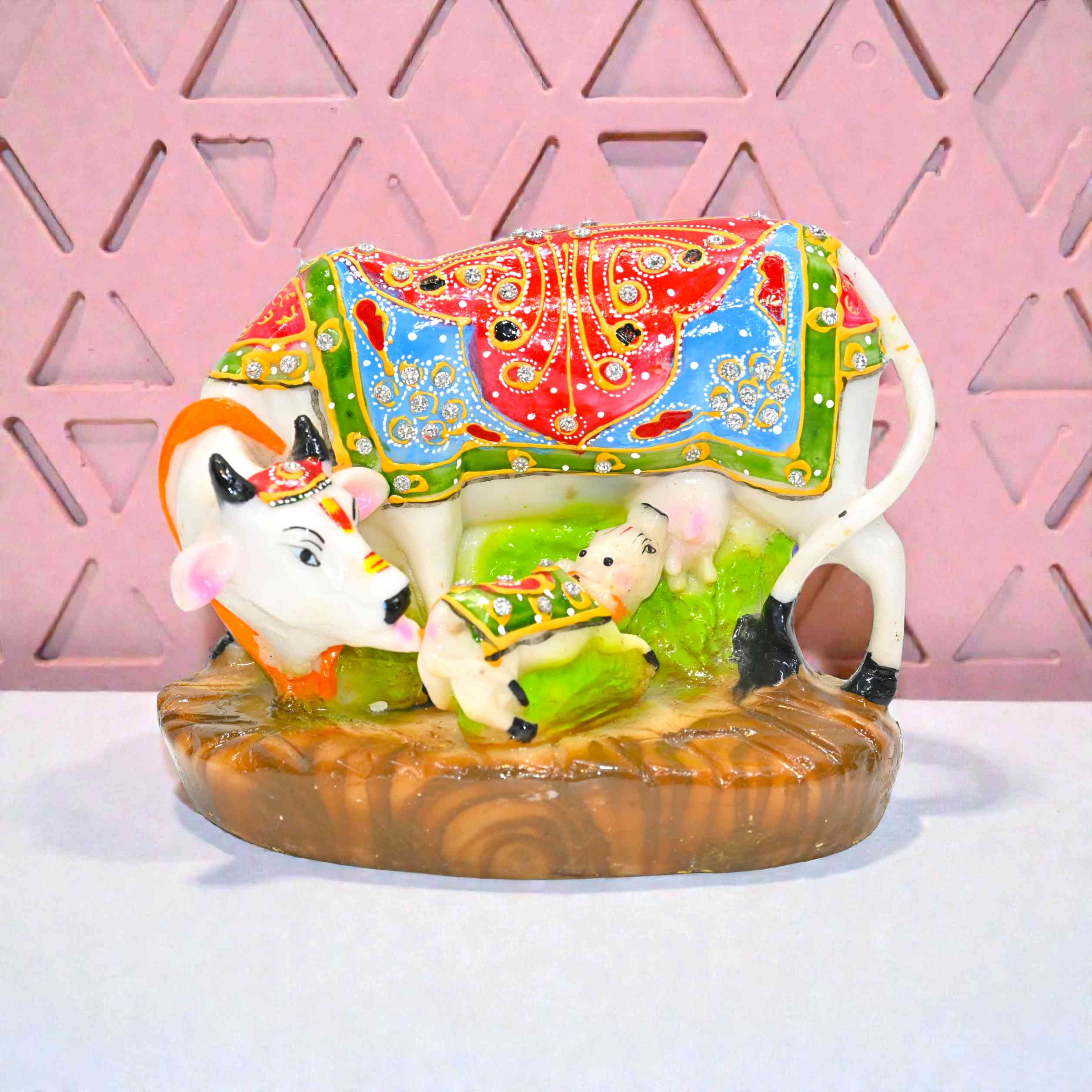 Decorative Marble Kamdhenu Cow and Calf Big Handcrafted Statue | Marble kaam dhenu gaay and Calf Handcrafted Statue