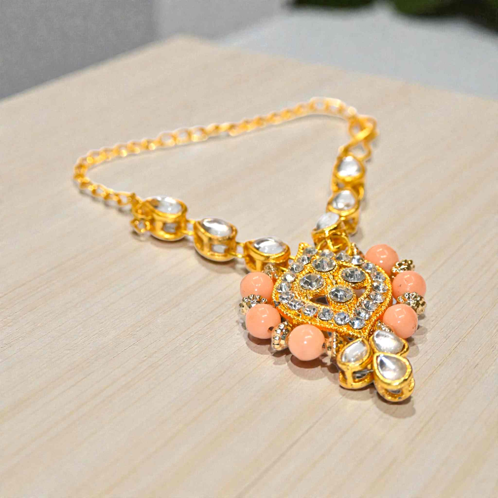 Kundan Peach Beads Laddu Gopal Haar | Thakur Ji Shringar Necklace | Suitable for 4, 5, 6 & 8 No Laddu Gopal Ji | Designer Deity Jewellery for Pooja & Janmashtami
